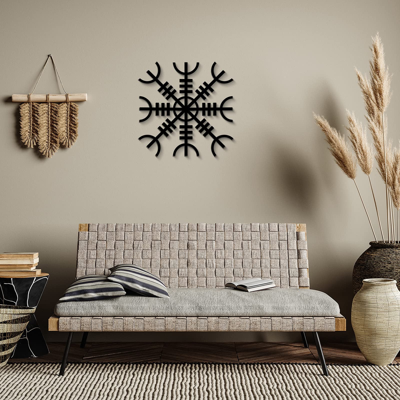 Arsey Lot De 4 Décorations Murales Viking - Bois 30x30 Cm - Marteau De Thor, Loup Fenrir, Dragon, Arbre De Vie - Style Nordique Médiéval - Adhésif Double Face Inclus
