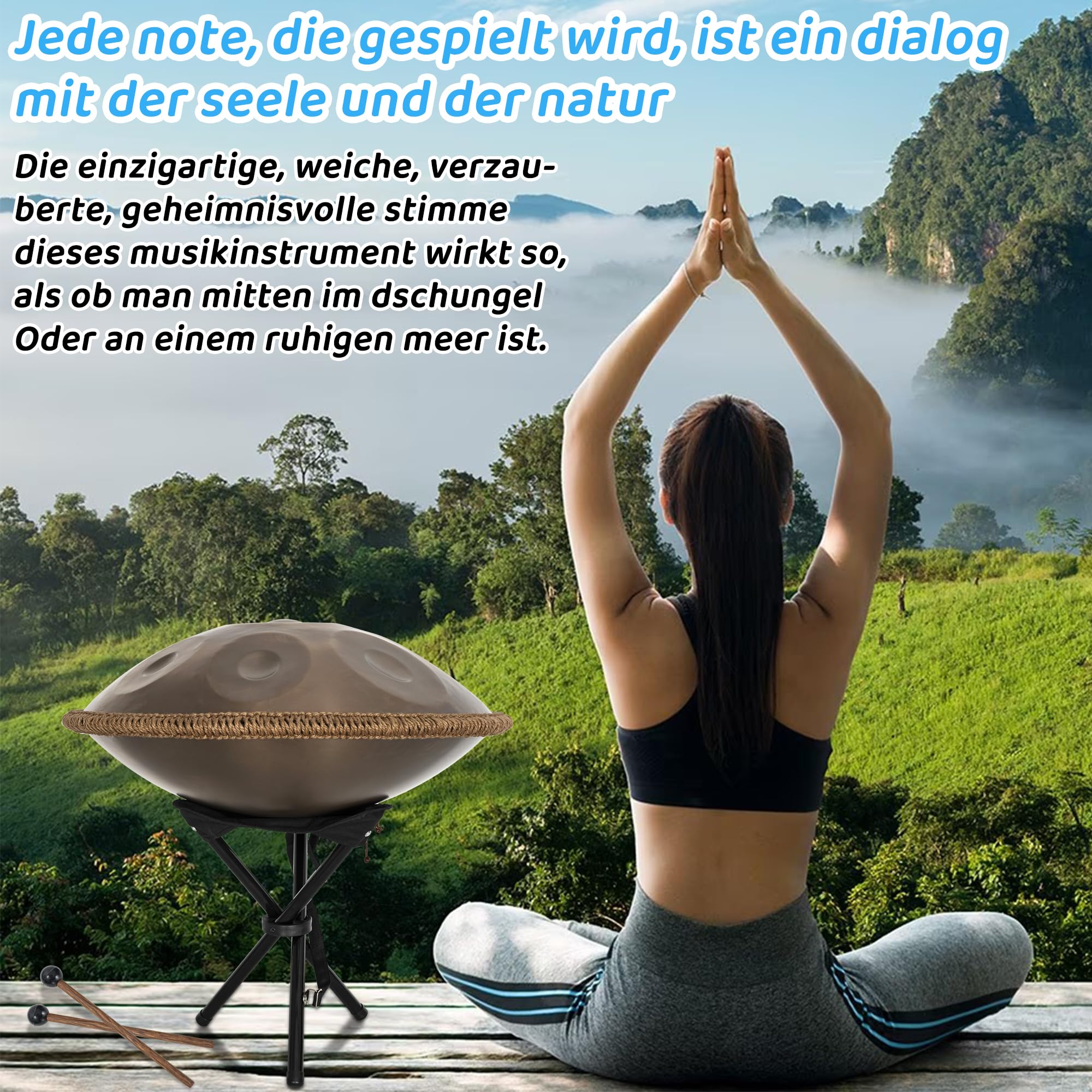 OUUTMEE 432HZ, Handpan-Drum-Instrument, Hohe Qualität, 22-Zoll, Handpan Case, Gold, Aufbewahrungstasche im Lieferumfang enthalten