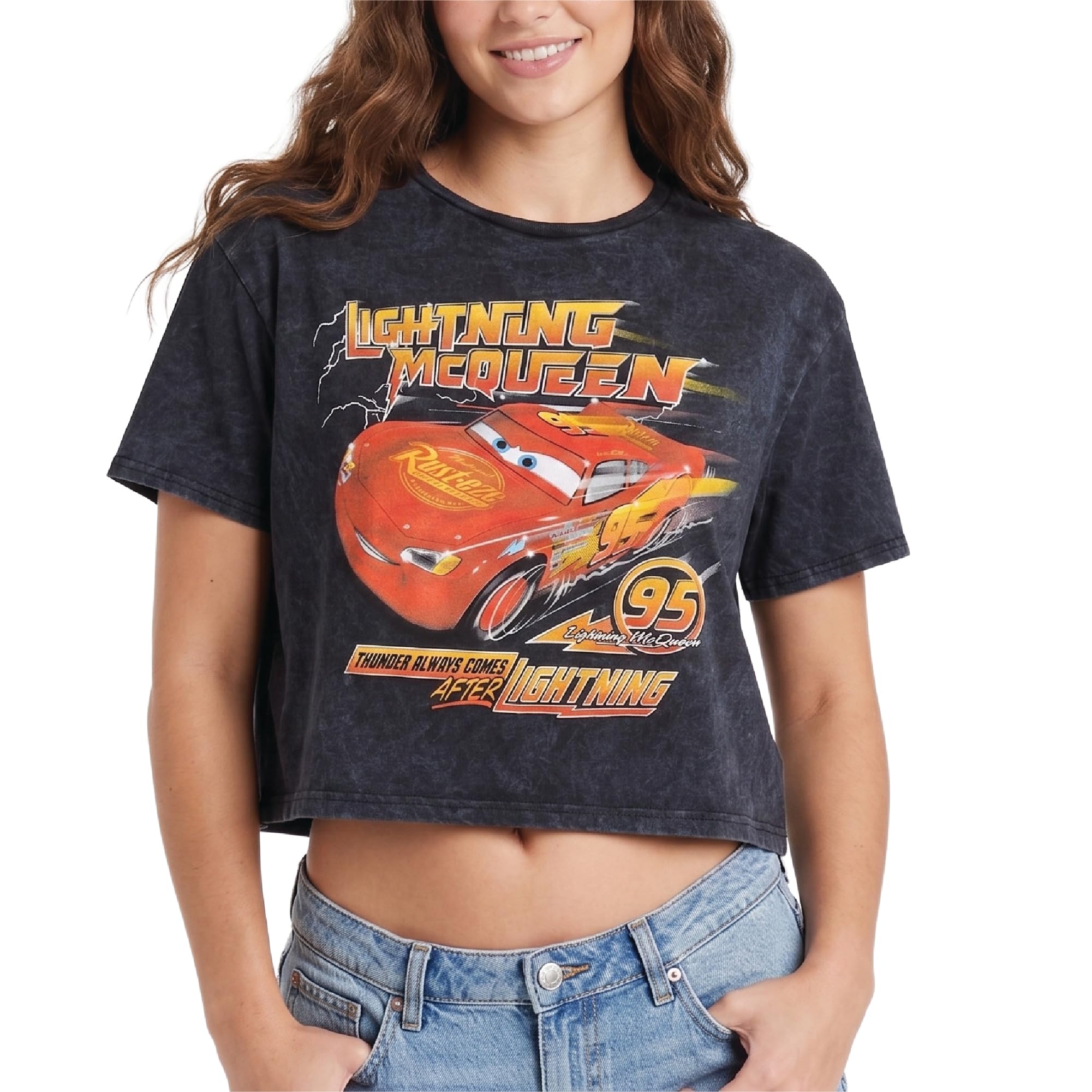Disney Crop Top for Women - Lightning McQueen, Mickey, Stitch Graphic Shirt