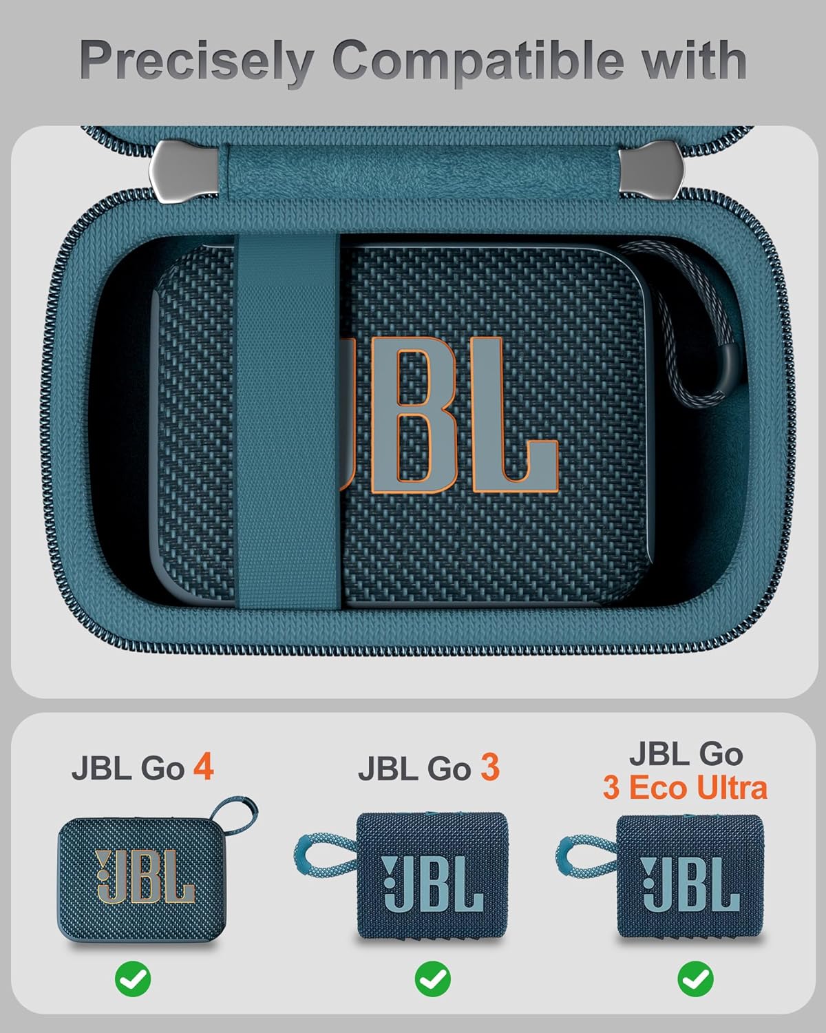 ProCase Hard Shell Travel Case for JBL Go 4 2025/ Go 3/ Go 3 Eco Ultra Speaker, Waterproof Portable Carrying Box for JBL Mini Speaker and Accessories, Storage Bag with Mesh Pocket & Wrist Strap -Blue - Image 2