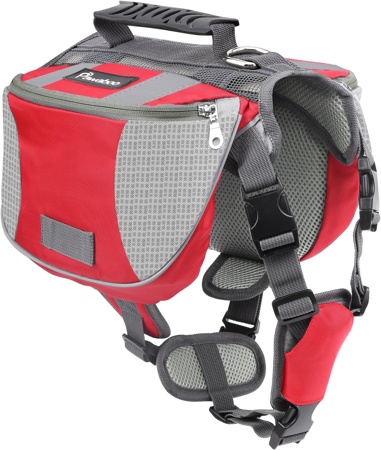 Pawaboo Dog Backpack, Pet Adjustable Saddle Bag Harness Carrier, for Traveling Hiking Camping, Medium Size, Red & Gray