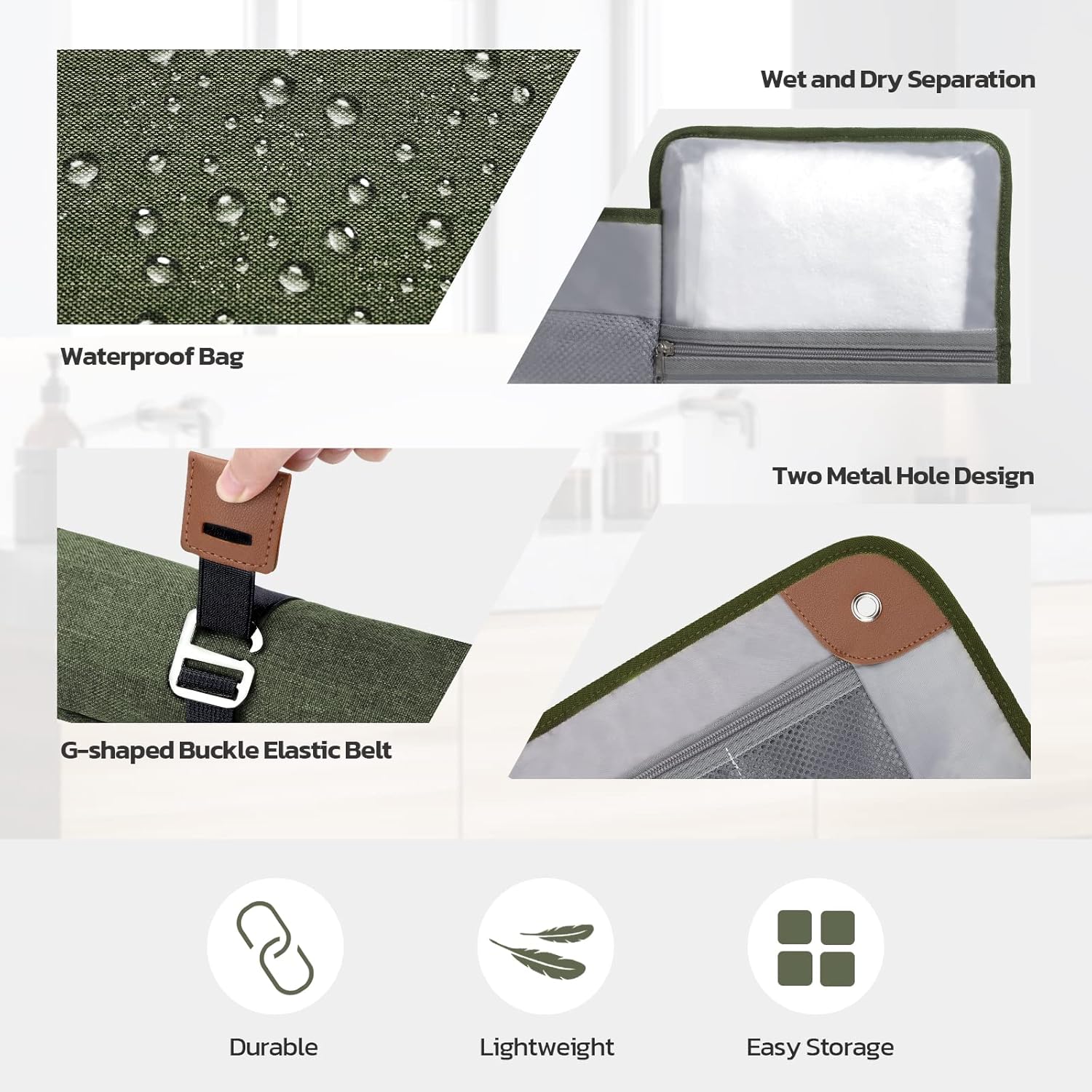 Toiletry Bag for Men, Travel Essentials Travel Toiletry Bag, Water-Resistant Compact Bathroom Roll Organizer for Hygiene, Shaving kit, Gifts for men (4.Army Green(Polyster)) - Image 3