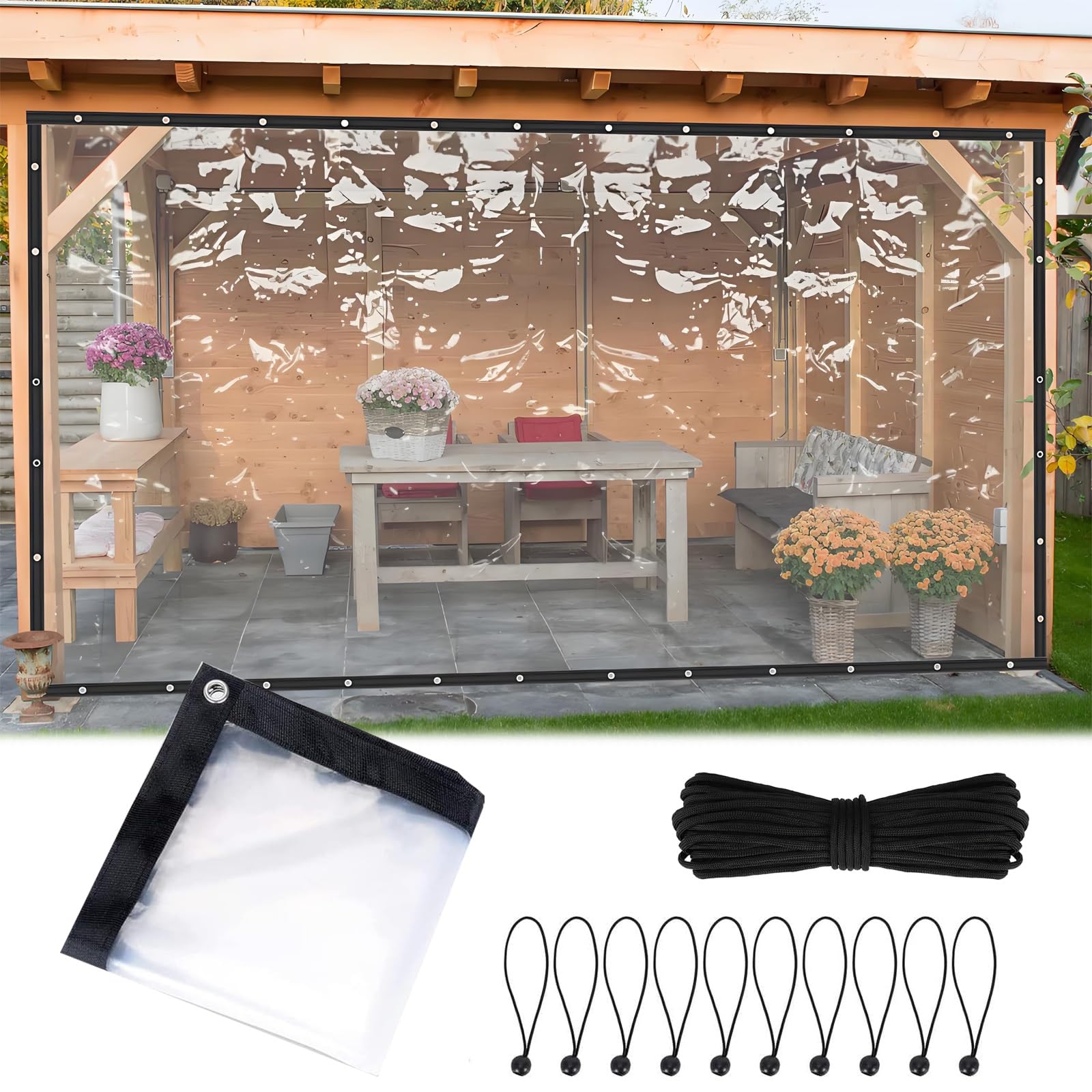 Transparent PVC Tarps 20x25 FT, Outdoor Gazebo Clear Curtain 1.2mm