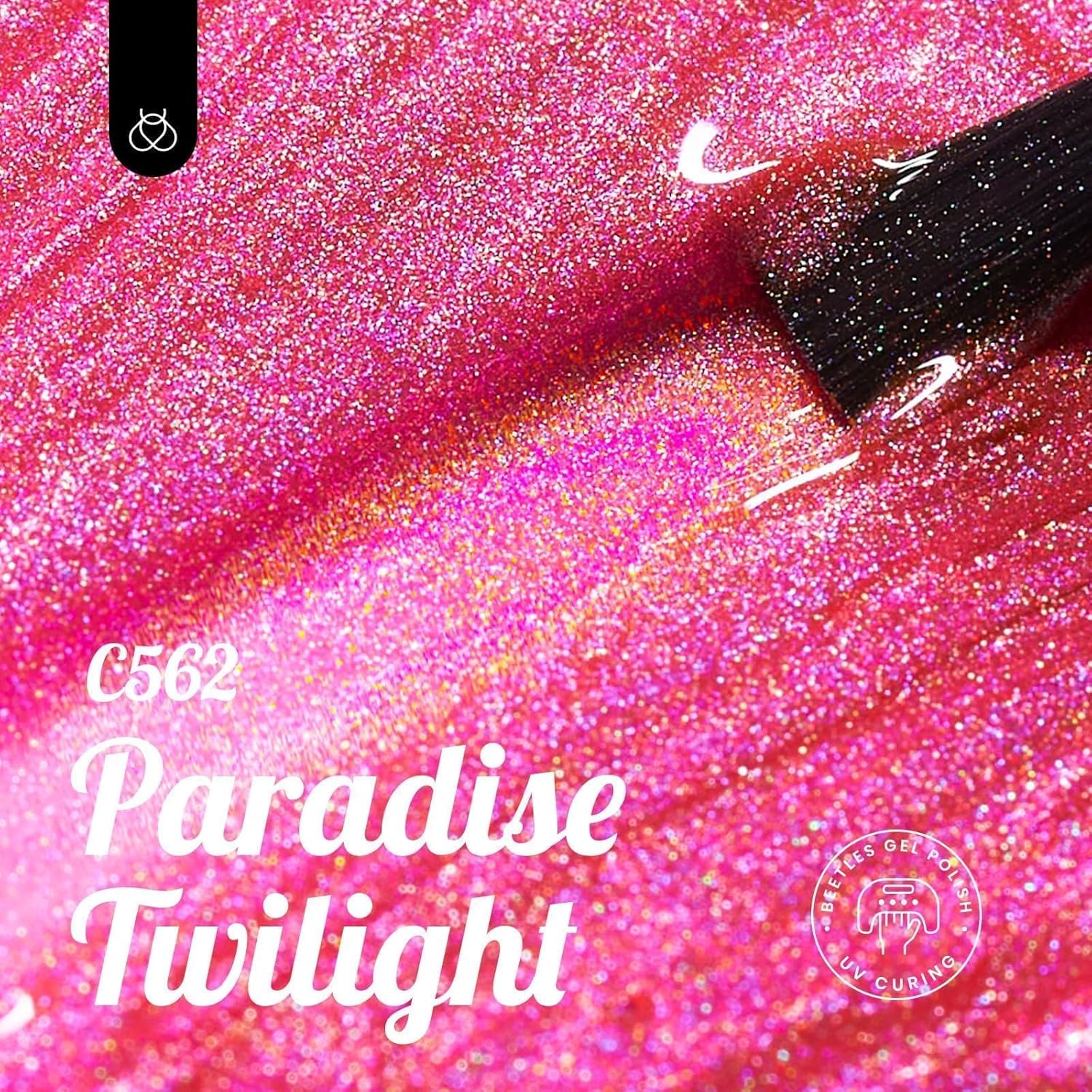 Beetles Pink Glitter Gel Polish – Paradise Twilight Gel Nail Polish, Reflective Glitter Shimmer Pink Flash Dimond Mermaid Unicorn Effect Nails Soak Off UV LED 15ml