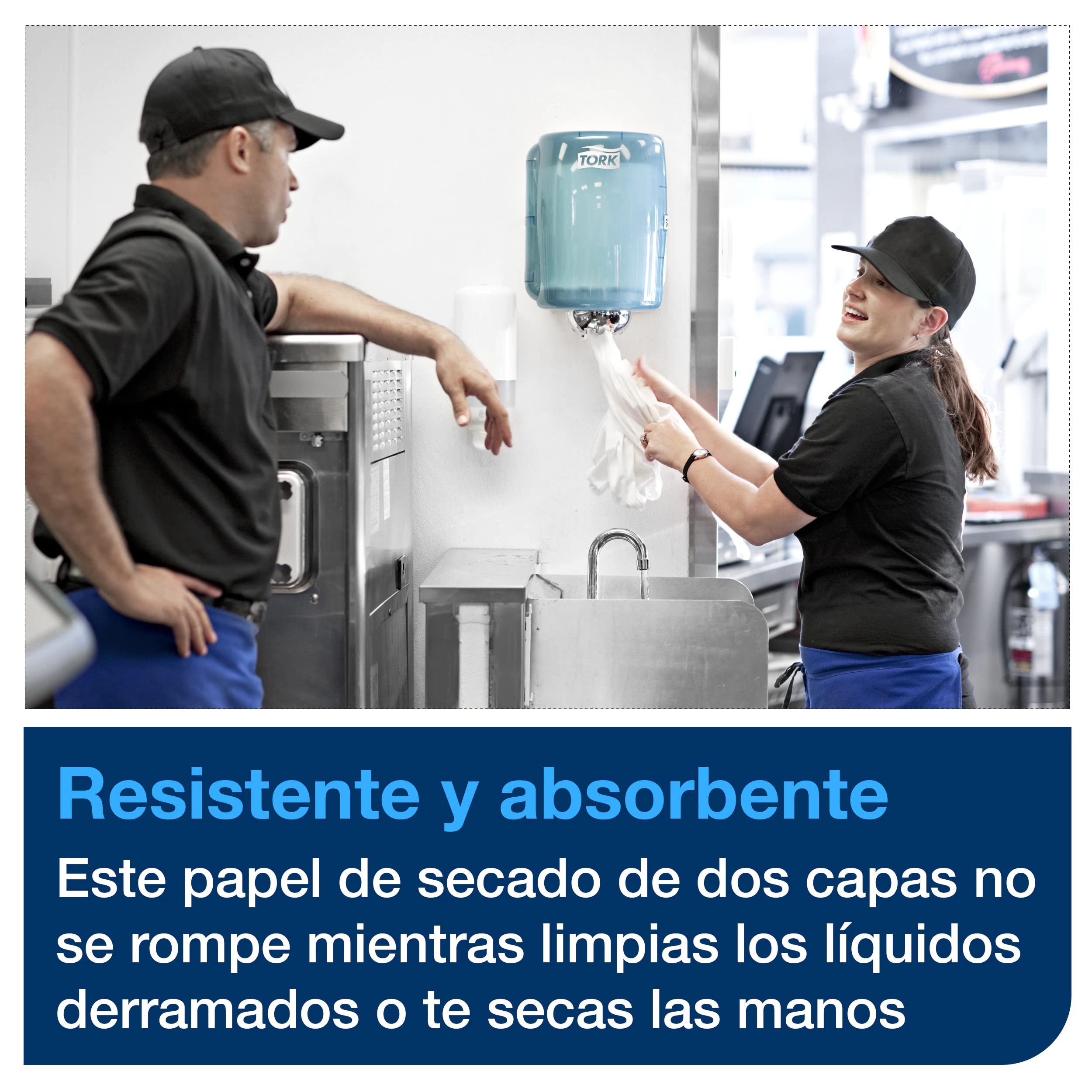 Tork 101240 Papel de secado multiuso extra Advanced de 2 capas compatible con el sistema de alimentación central grande M2,Blancoo, 6 rollos x 160m