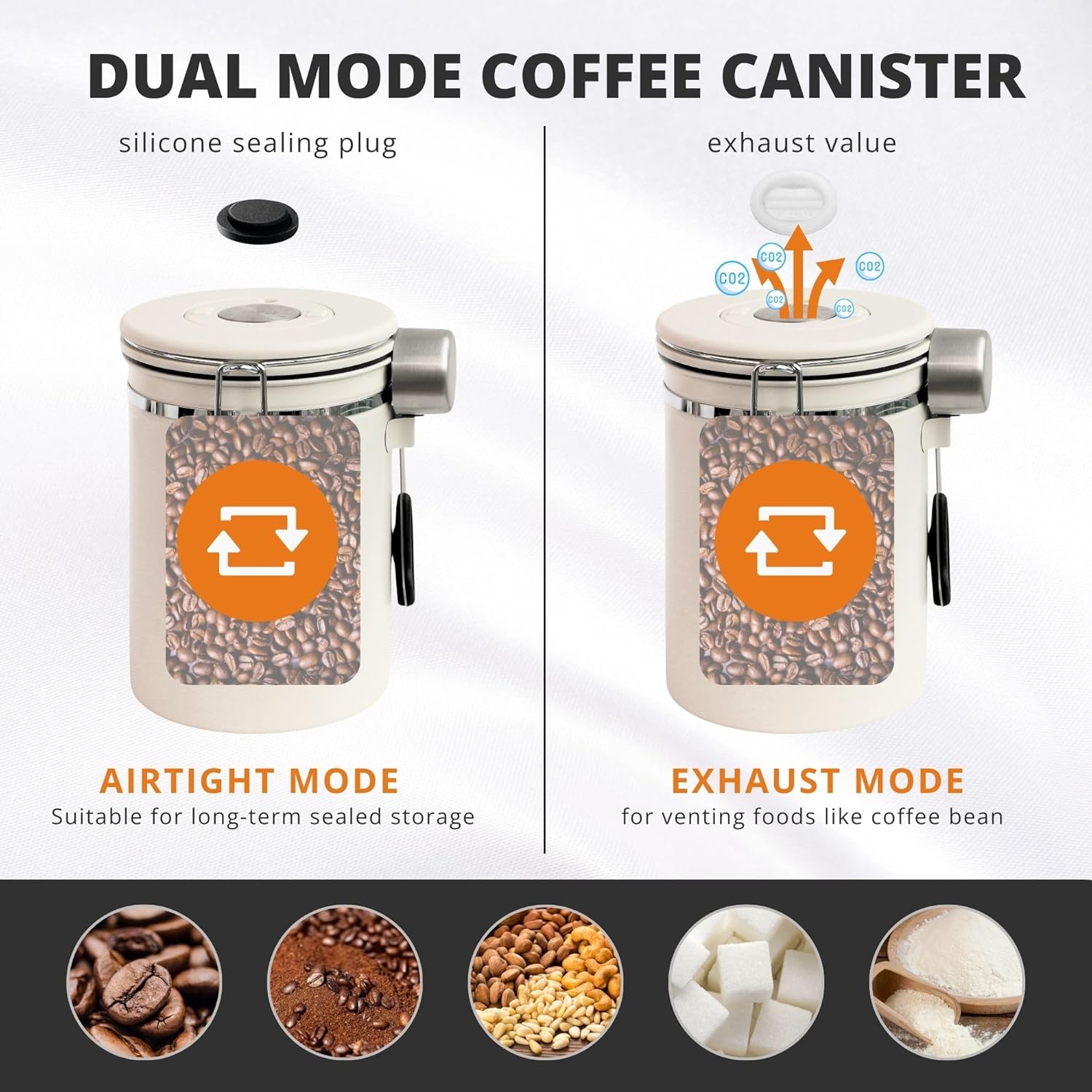 22oz Stainless Steel Coffee Canister with Date Tracker & Measuring Scoop, 20oz Stainless Steel Milk Frothing Pitcher