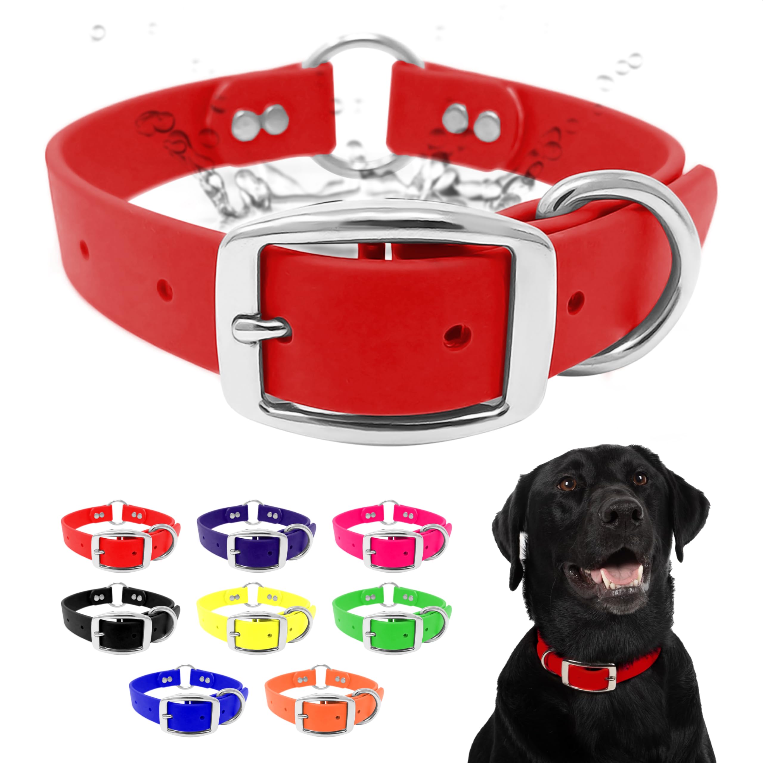 Collier de chien imperméable avec double boucle et anneau central haute résistance