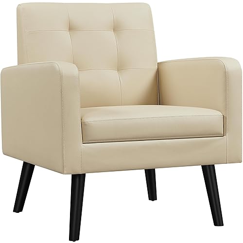 Yaheetech Mid-Century Accent Chairs, PU Leather Modern Upholstered Living Room