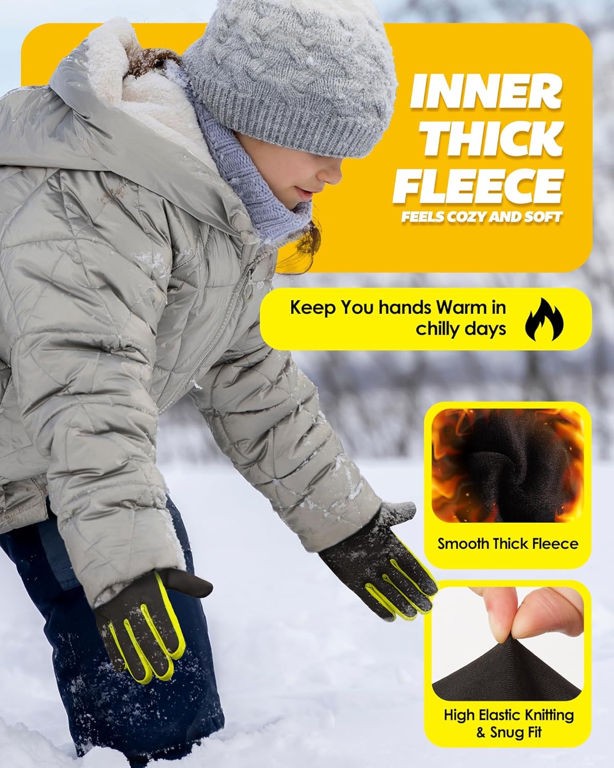 Kids Winter Running Glove Cold Weather Touchscreen Warm Gloves for Hiking Biking Glove for Childrens 4-12 Year Old - Image 2