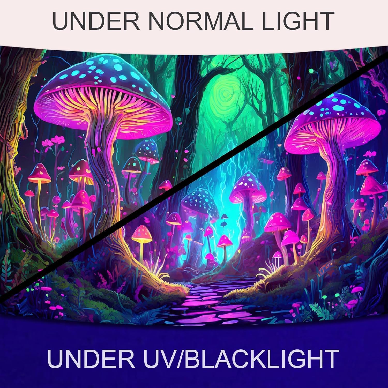 SparkLia Fantasy Mushroom Tapestry Blacklight Neon Glow Forest Tapestry Wall Hanging Magical Landscape Wall Art for Bedroom - 90 x 70 inches