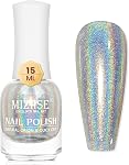 MIZHSE Holographic Nail Polish Air Dry Fast Glitter Effect,15ml High Glossy | Shiny Nail Pigment Oil-based Laser Iridescent Nail Polish Chrome Halo Nail Art Salon Manicure Home, Light Purple
