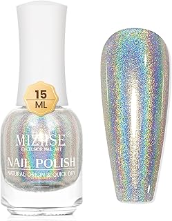 MIZHSE Holographic Nail Polish, Silver Glitter Nail Polish Air Dry Fast,...