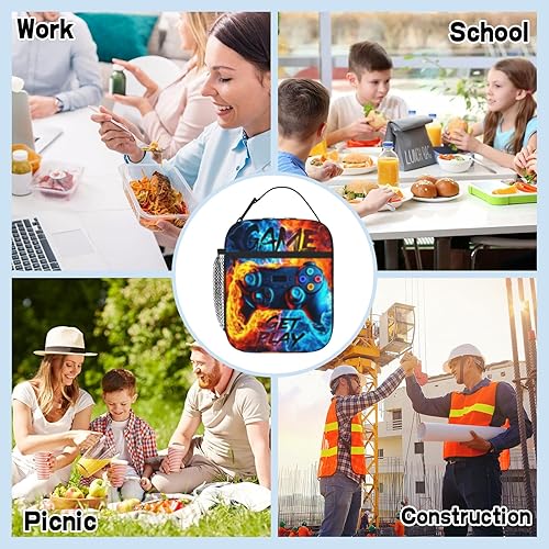 Miniatura 6 de Fiambrera con diseño de videojuegos de fuego para niños y niñas, con aislamiento, reutilizable, portátil, para hombres, mujeres, adultos, escuela,