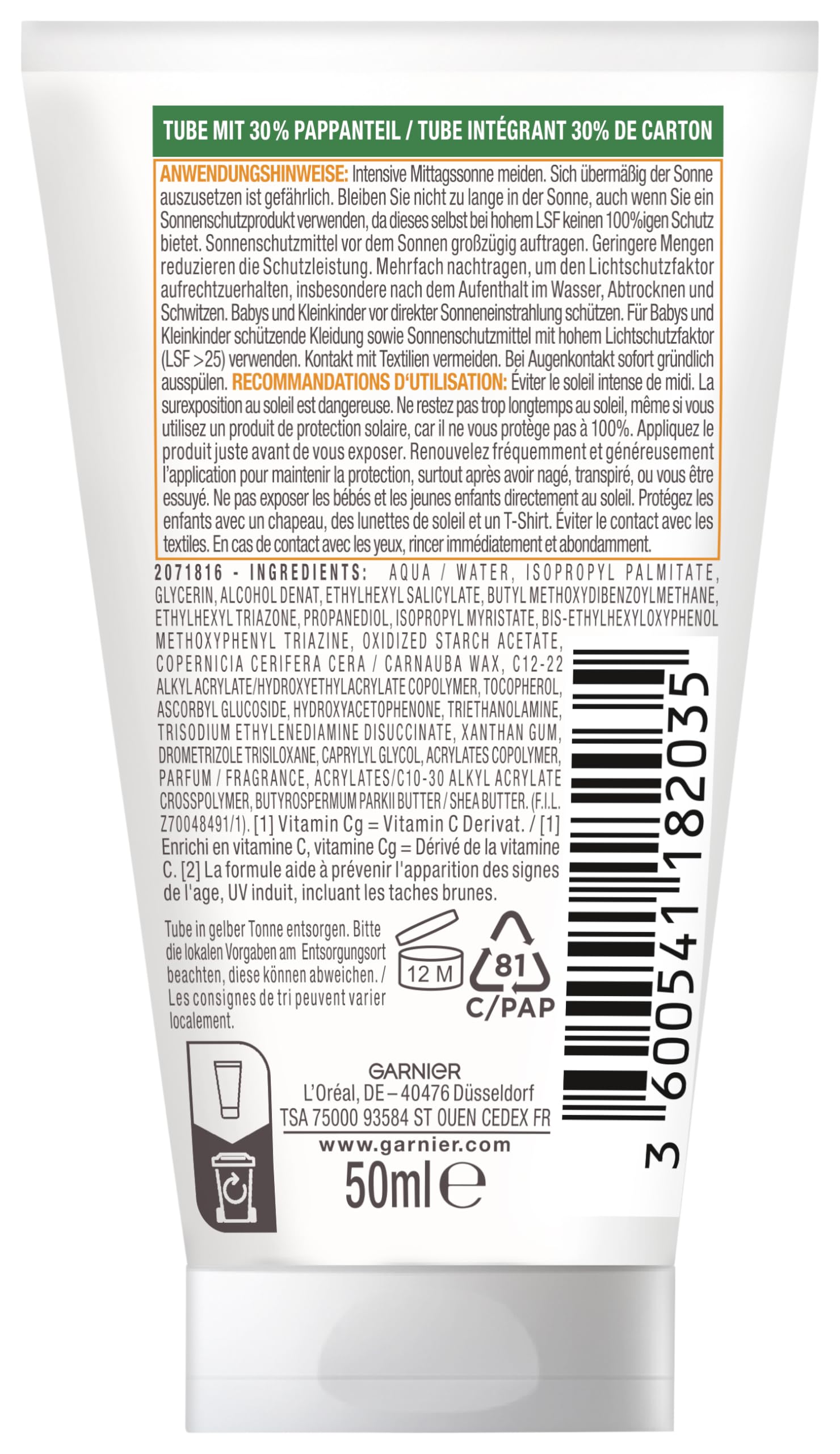 Garnier Krem Przeciwsłoneczny SPF 30 - 1 Sztuka