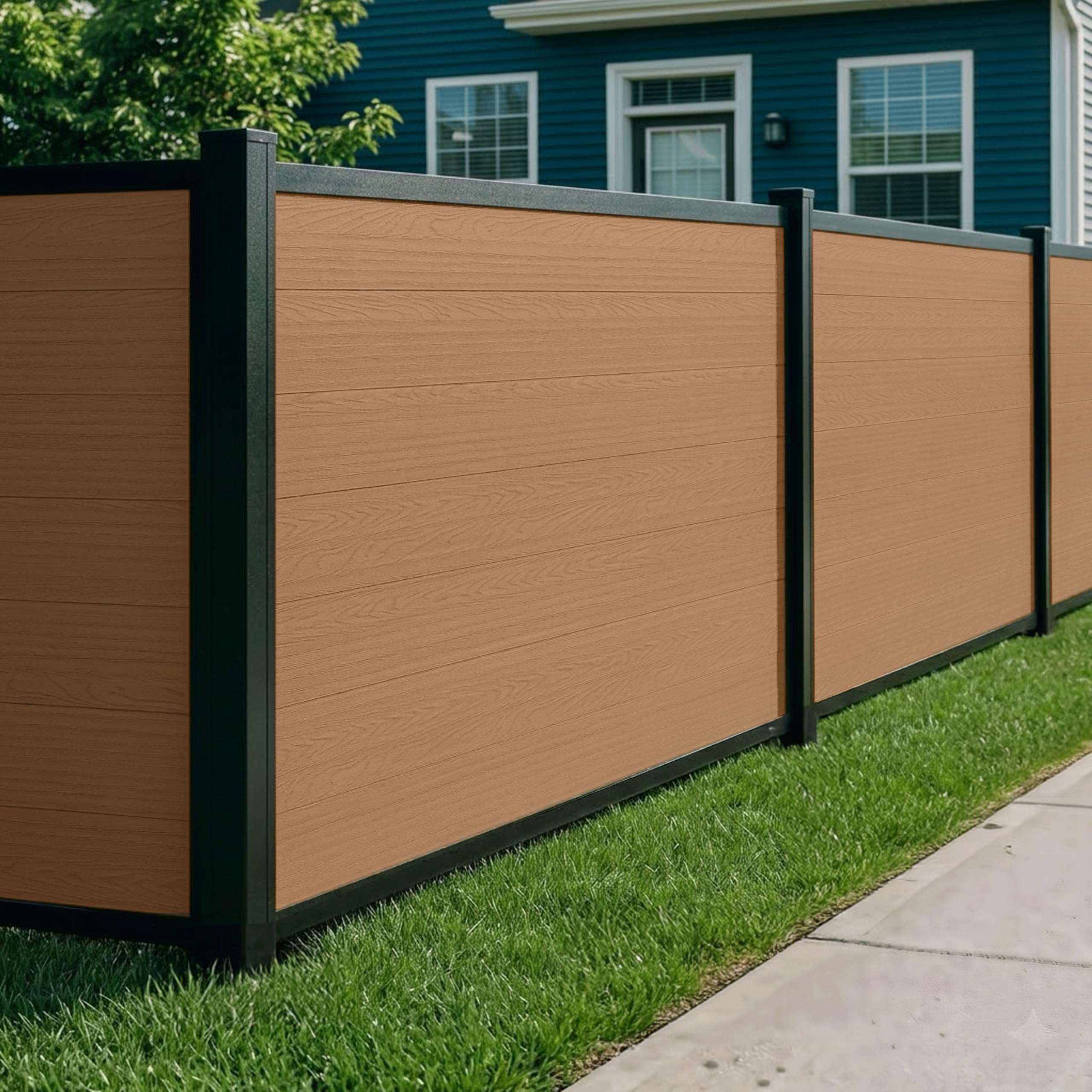 4ft H x 6ft W WamBam Privacy Fence Panel, Composite Fence Kit with Aluminum Frame, Woodgrain Boards, No-Dig Install, UV Resistant Outdoor Fence for