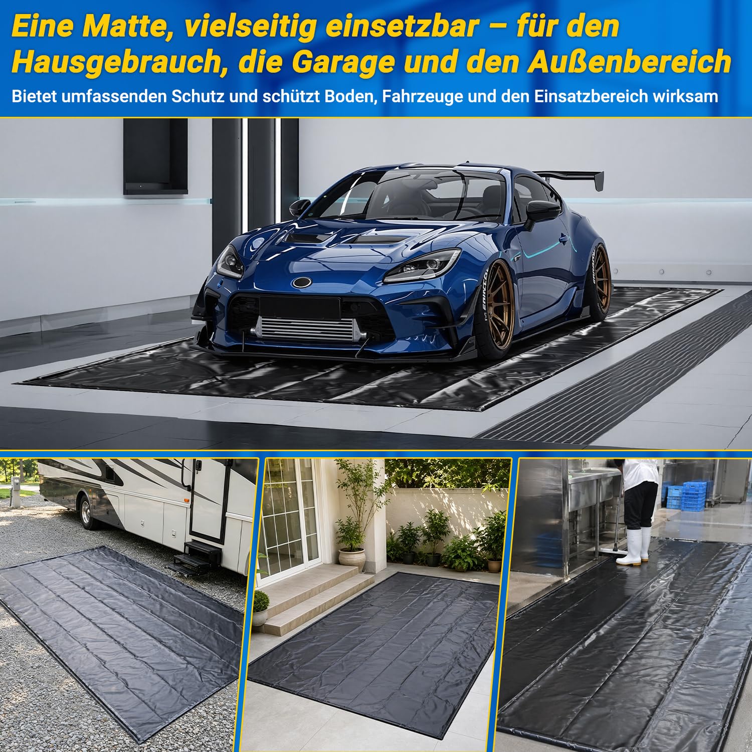 Tapis de sol de garage 240 x 500 cm, tapis d'isolation en PVC avec bord de 3 cm | Antidérapant, imperméable, indéchirable, pour garage, parking, atelier, tapis de lavage, avec curseur à eau et gants inclus