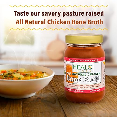 Miniatura 5 de Healo Foods Caldo de hueso de pollo All Natural, colágeno natural y proteínas, sin gluten, caldo de pollo sin OMG, caldo para cocinar y beber,