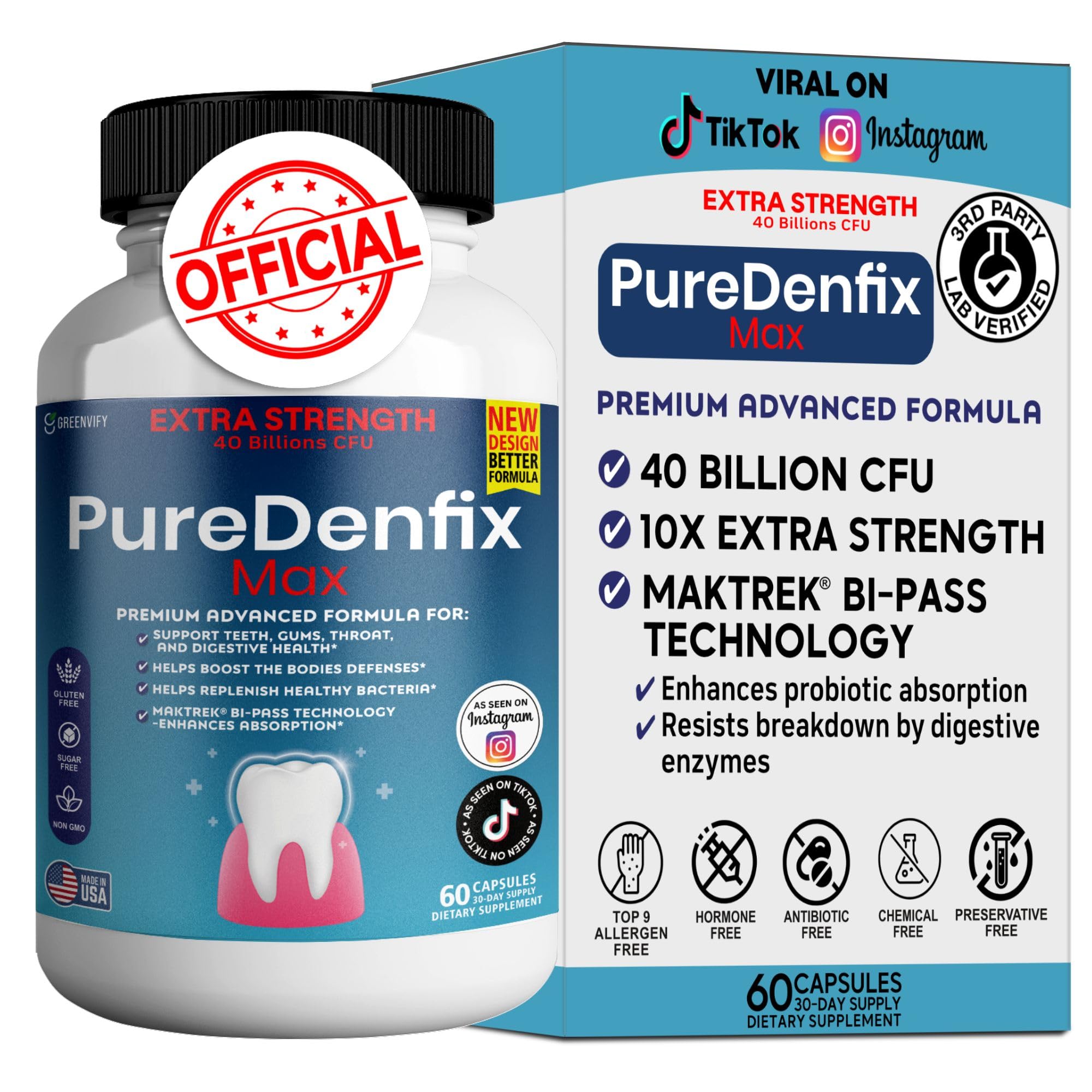 – Extra Strength Probiotic Supplement with 40 Billion CFU – Supports Teeth, Gums, Ear, Nose, Throat & Digestive Health – 60 Capsules (1)
