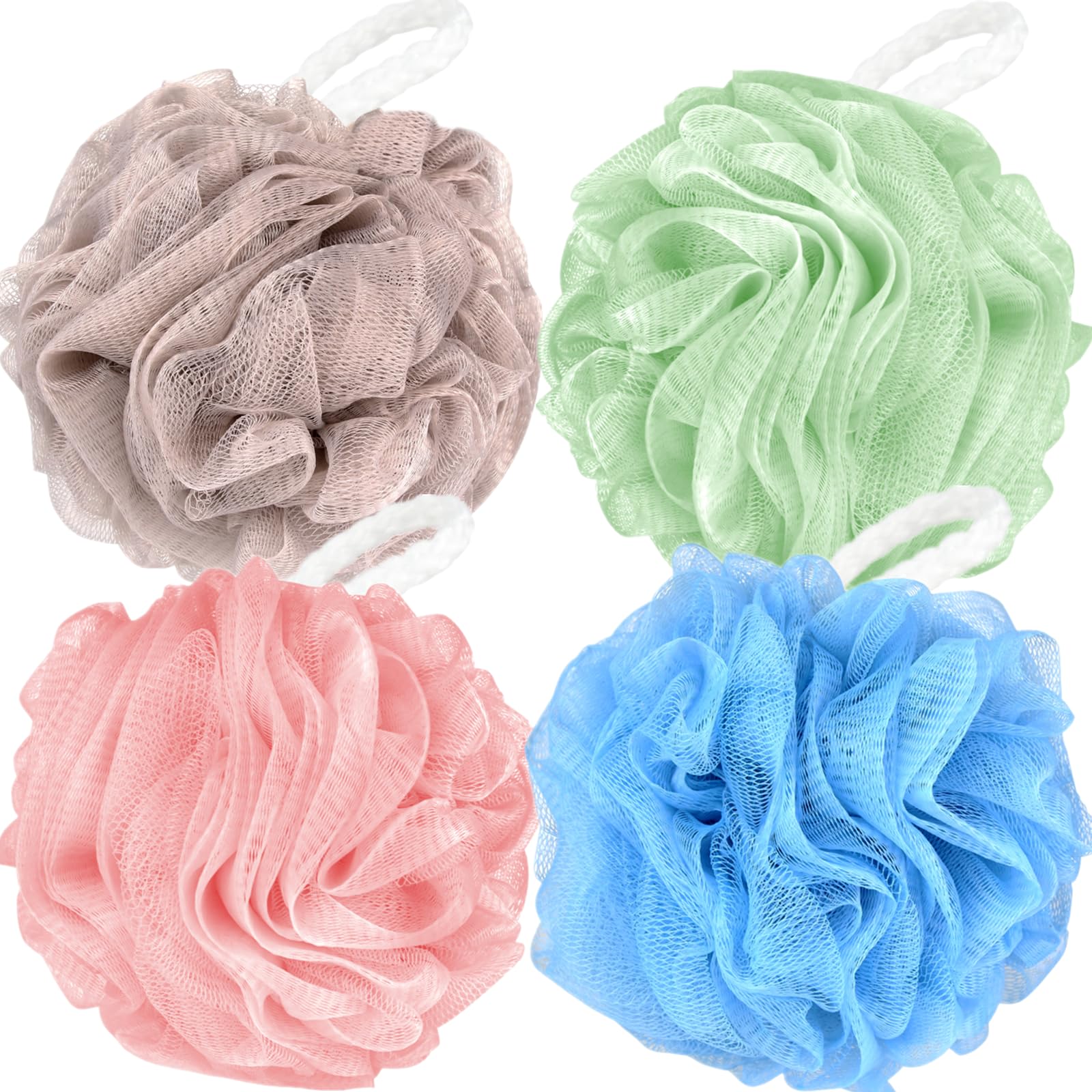 Fu Store Loofah Sponge Shower Loofahs 70g Bath Sponges Mesh Balls 4 Colors Body Scrubber Exfoliator Wash Back Scrubber Bathroom Men Women 4 Pack Scrubbers Cleaning Bathing Accessories, 70g Solid Color