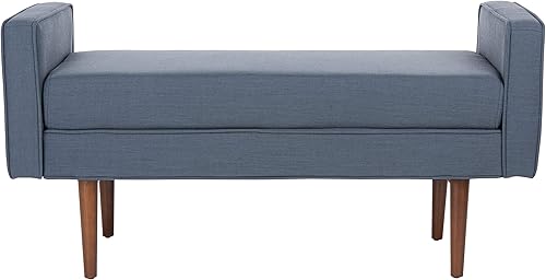 Miniatura 2 de Safavieh Home Henri Banco Mid-Century de 49 pulgadas azul marino y nogal