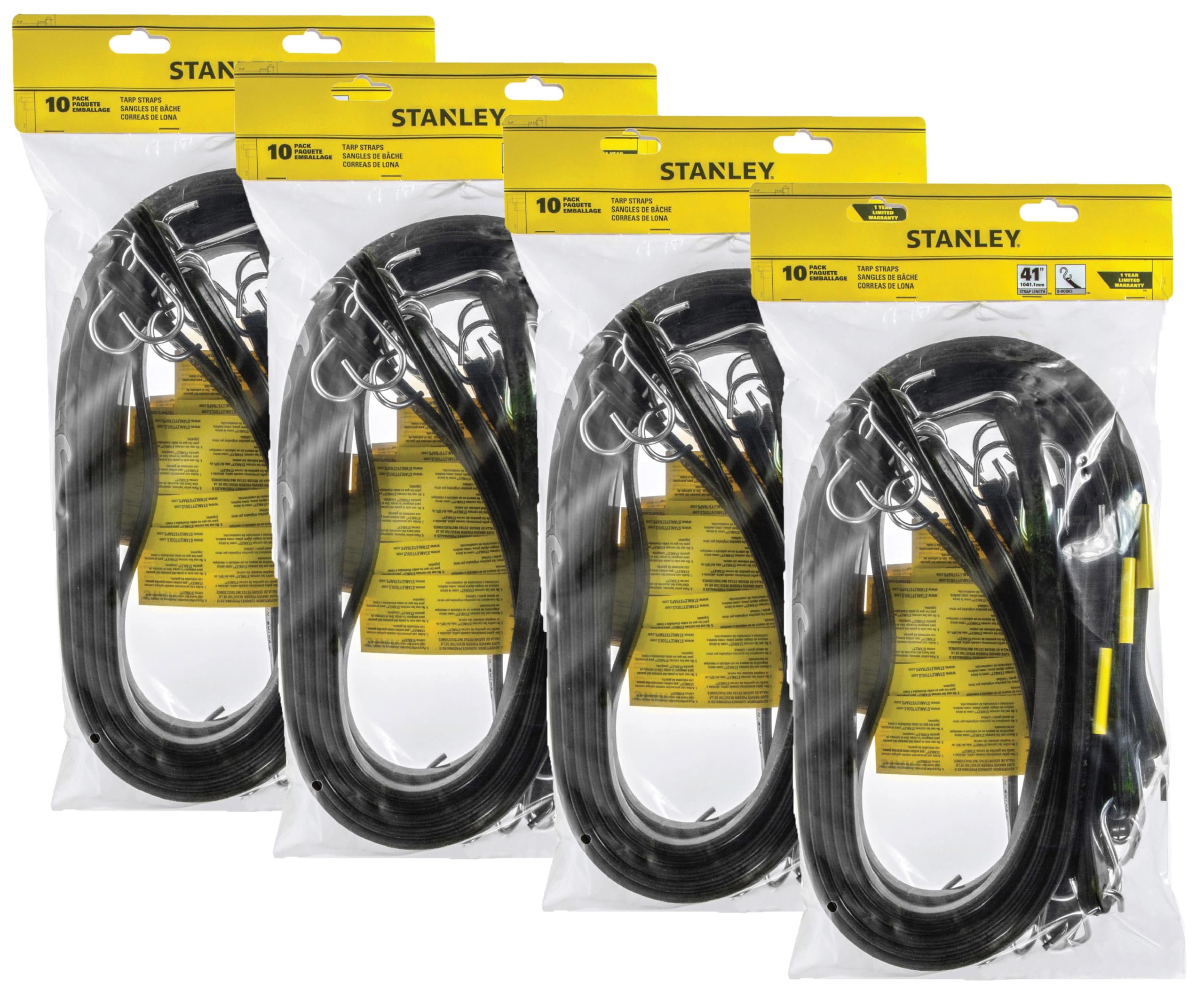 STANLEY S300441 Lot de 40 tendeurs élastiques en Caoutchouc pour Bateau, Camping, Support de Cargaison, Noir, 104,1 cm