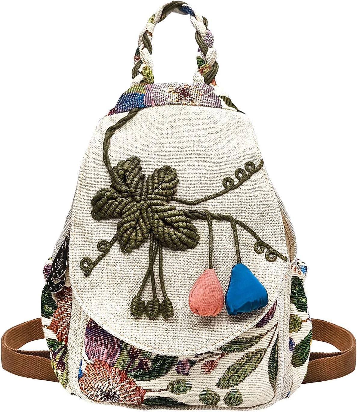 Cotton Small Backpack Purse Fashion Hand Knitting Mini Casual Chest Bag for Women(gourd)