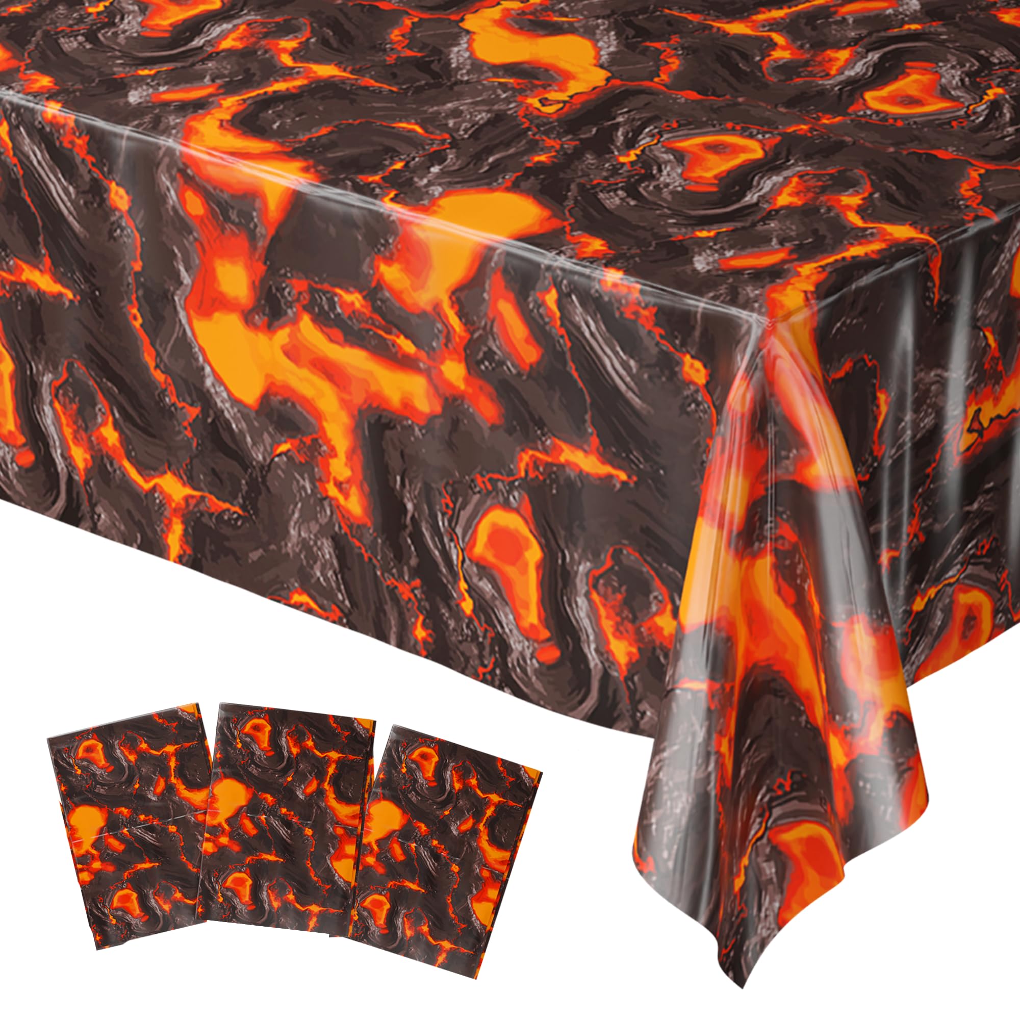 Blue Orchards Lava Table Covers (Pack of 3) - 54"x108" XL - Luau Party Supplies, Volcano Birthday, Lava Floor Game, Lava Theme Party, Lava Table Cloth, Hot Lava Game, Dinosaur Party, Lava Backdrop