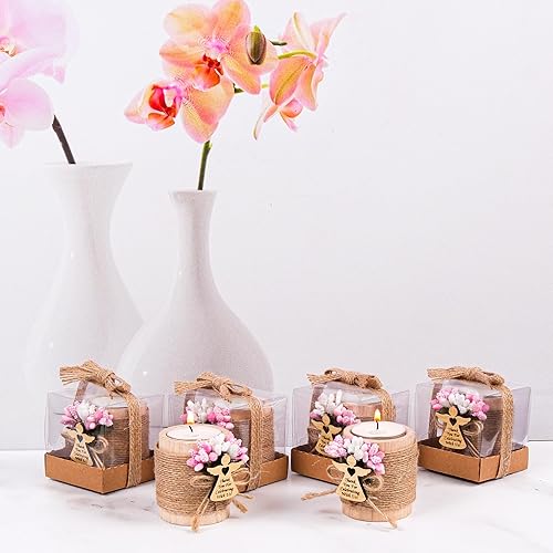 Vista 33 de HTF - Juego de 10 portavelas de madera para decoración de baby shower, regalos de revelación de género, portavelas de madera para baby shower Marrón