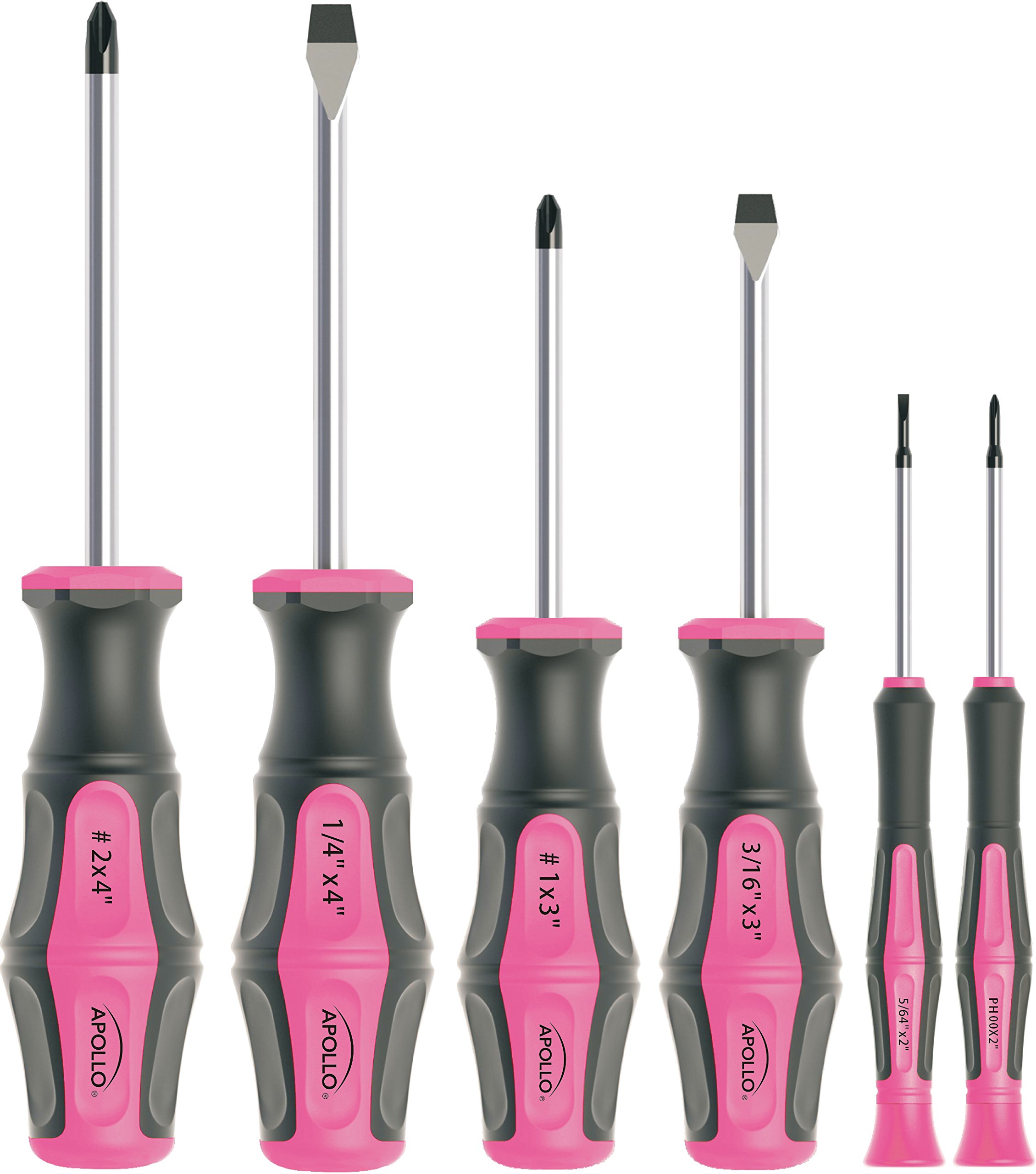 Apollo Tools Set of 6 Pink Screwdrivers with Donation to Breast Cancer Research - DT5006P