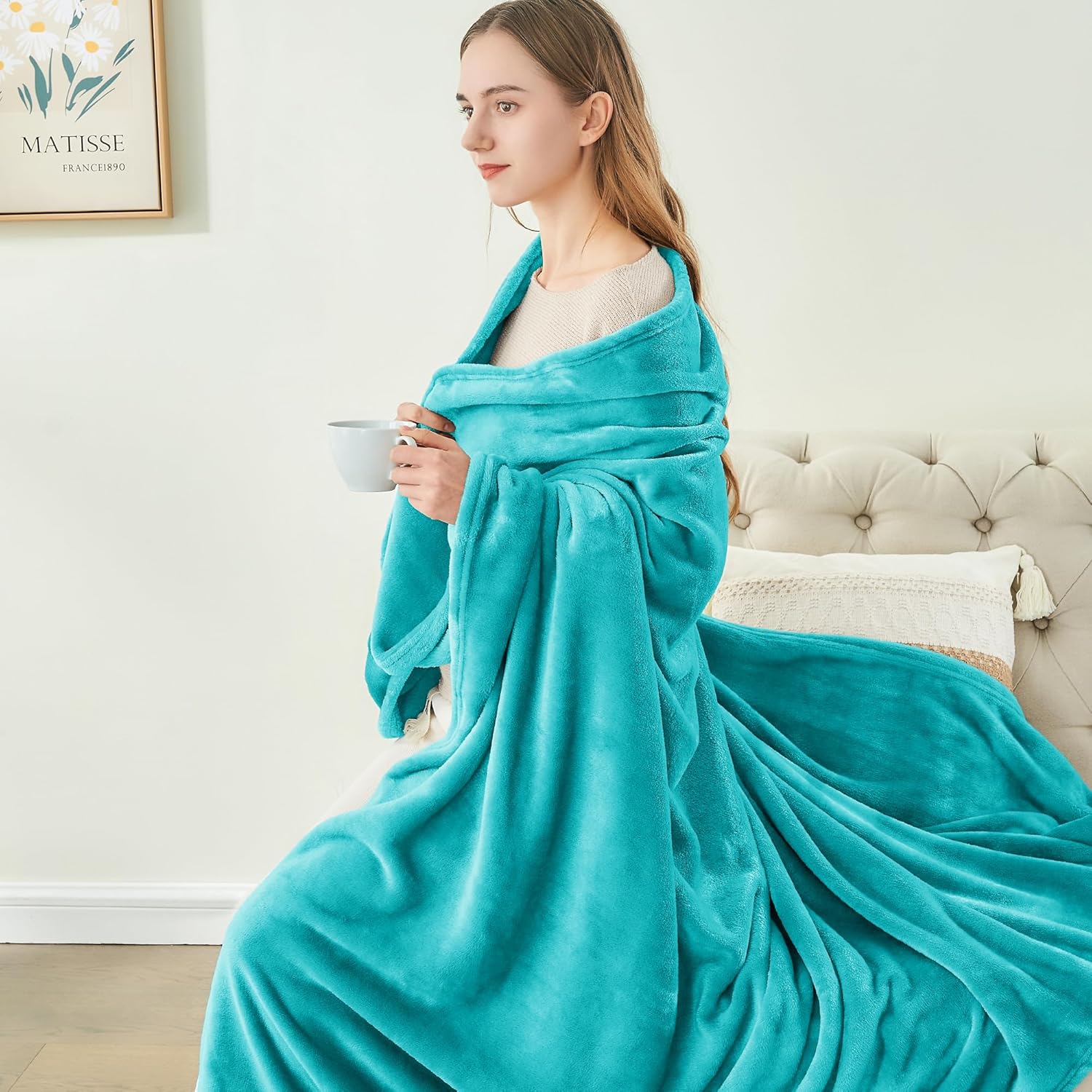 BEDELITE Fleece Blanket Teal Throw Blanket for Couch & Bed, Luxury Plush Cozy Fuzzy Blanket 50" x 60", Super Soft Warm Lightweight Throw Blanket for Travel Camping - Image 4