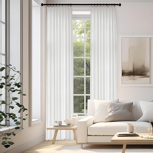 Miniatura 5 de HUTO Cortinas plisadas blancas de 84 pulgadas de largo, 1 panel de lino sintético semitransparente para puerta de patio para sala de estar y