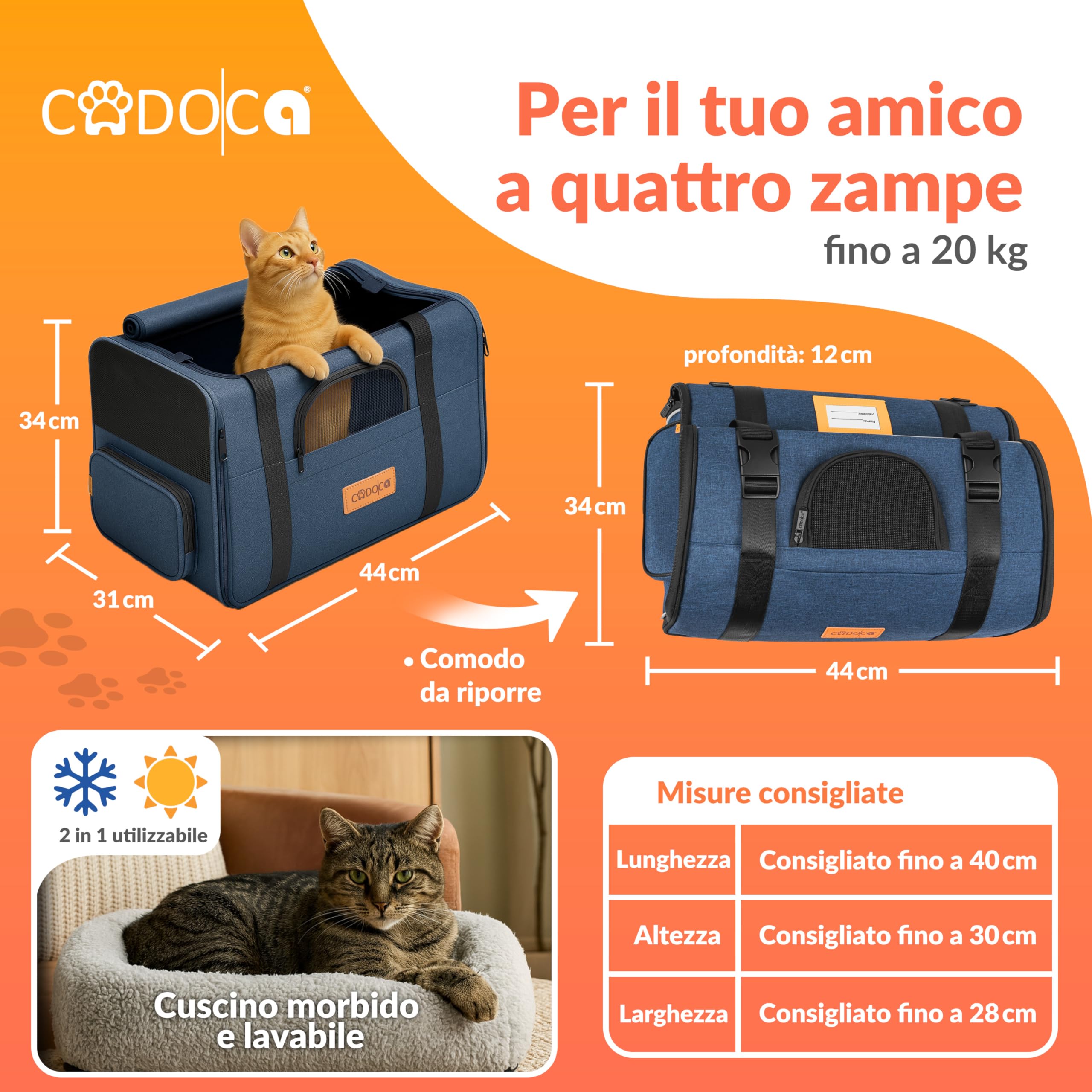 CADOCA® Trasportino Gatto Cane Auto Borsa Animali Tracolla e Ciotola Zaino per Cani Cuccia Gatti Viaggio Macchina Box per Trasporto Diversi Colori
