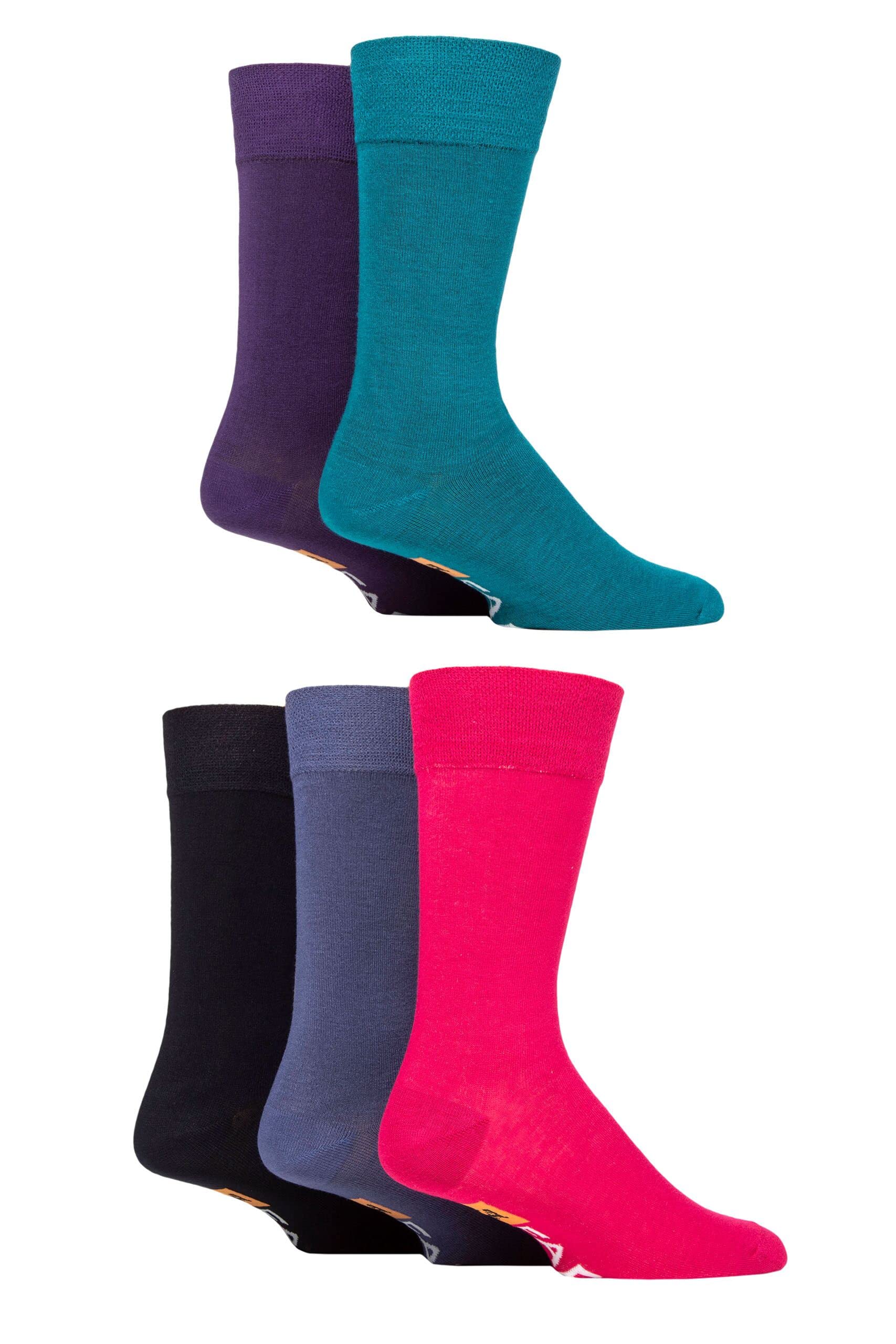 Farah Mens Classic Plain Bamboo Socks Pack of 5 (Deep Colourburst, 6-11)