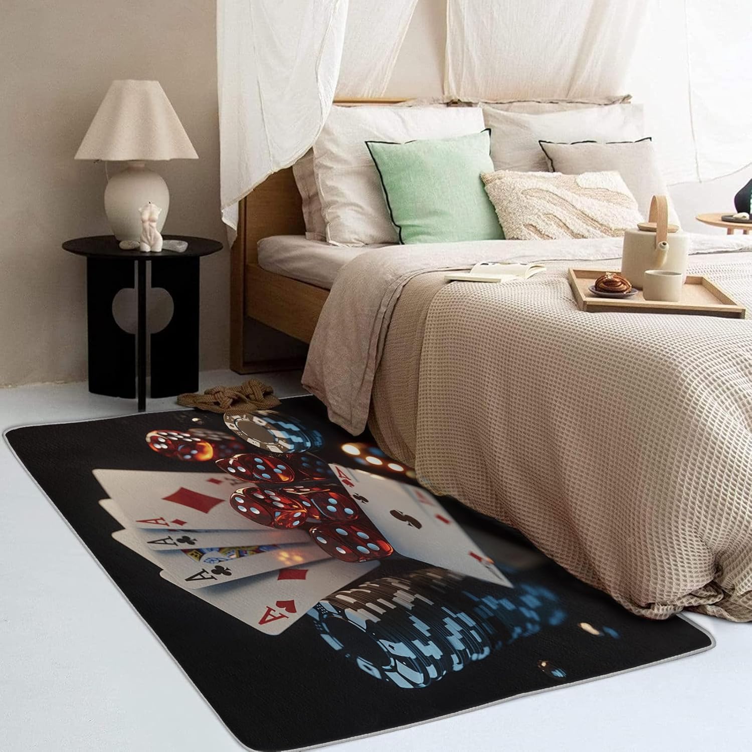 Poker Rug 4x6 for Living Room Bedroom, Casino Chips Area Rug, Poker Tournament Carpet Non-Slip Washable, Soft Low Pile Stain Resistant Indoor Decor Rugs