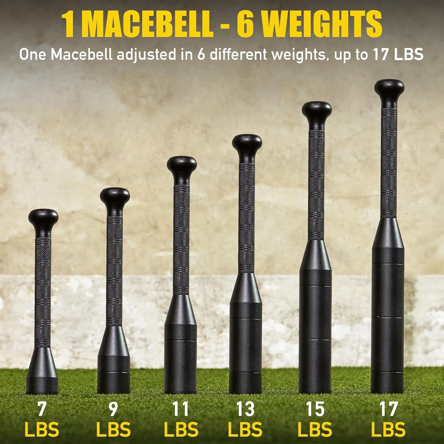 Steel Mace Bell for Training – 17 LB Total 6-Piece Steel Clubs Set – Mild Steel Construction with Black Powder Coating – Full Body Workout, Grip & Forearm Strength, Shoulder Mobility – Home Gym Fitness Tool
