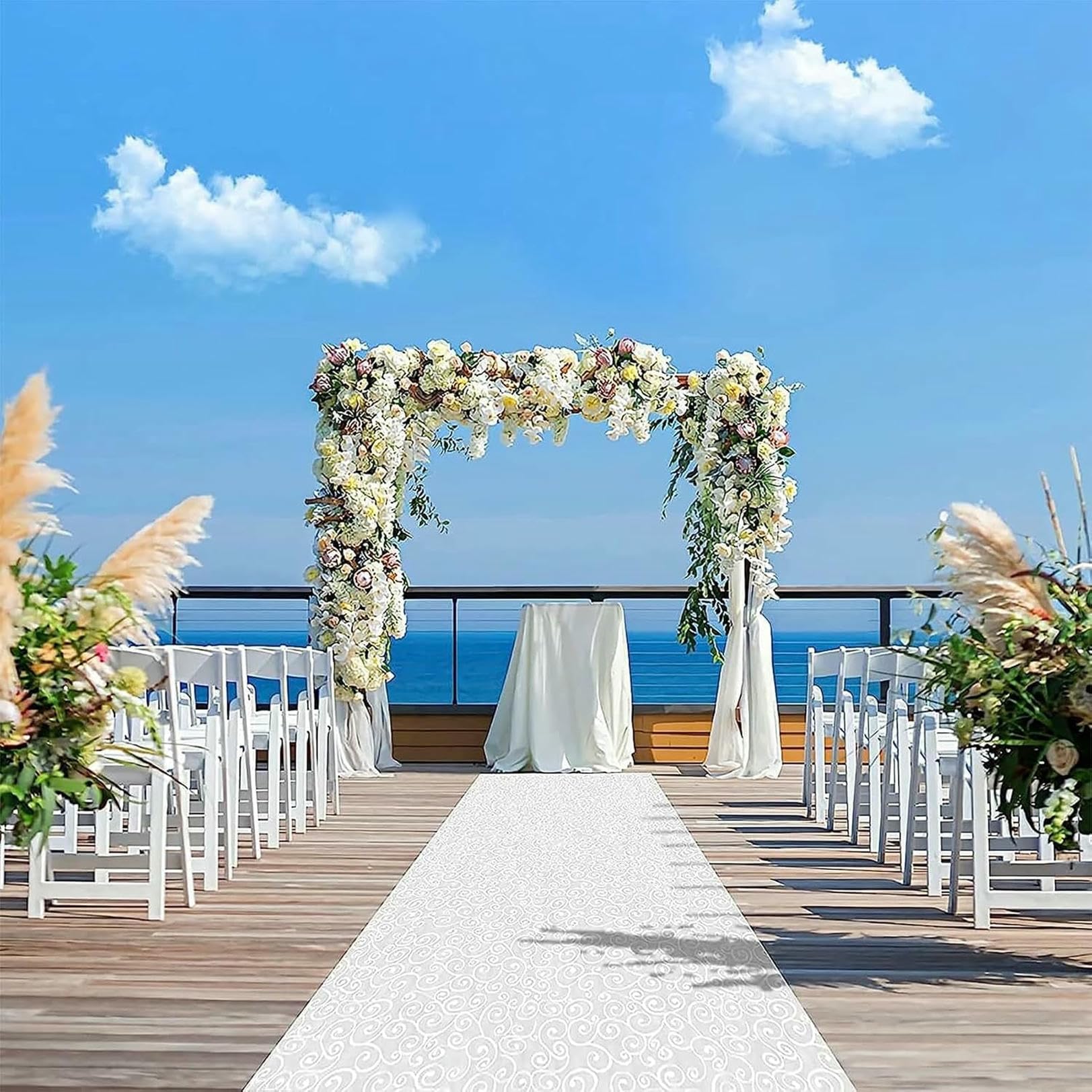 Tappeto da corridoio per Matrimoni Bianco Antiscivolo, in Poliestere, da 10 m, per Eventi, Feste di Natale, Cerimonie, Decorazioni per Esterni, Spiaggia, Spessore 2 mm.