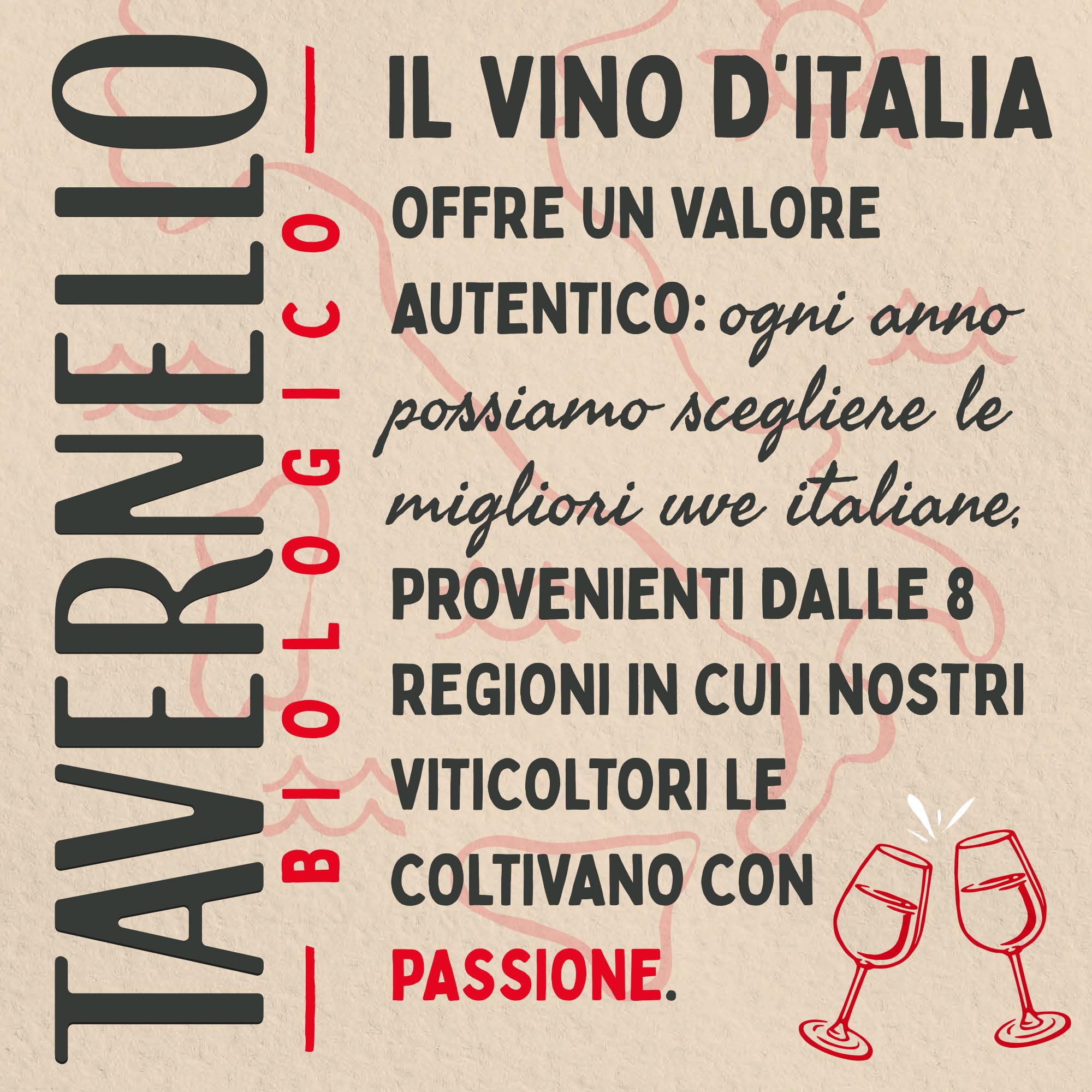 Tavernello Bio Organic Vino Rosso d'Italia, Vino Biologico dal Gusto Rotondo e Persistente, 12.5% Vol, Confezione con 15 Brik da 500 ml