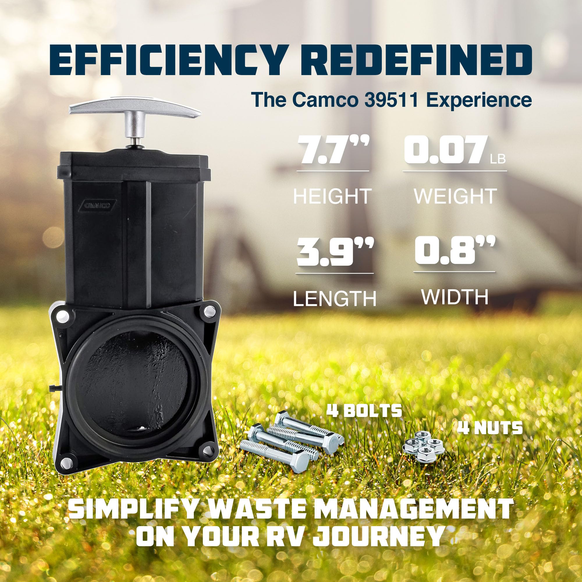 Camco Válvula de residuos de Repuesto para Autocaravana con Mango Metal Resistente y Apertura de válvula de 7,6 cm de diámetro (39511)