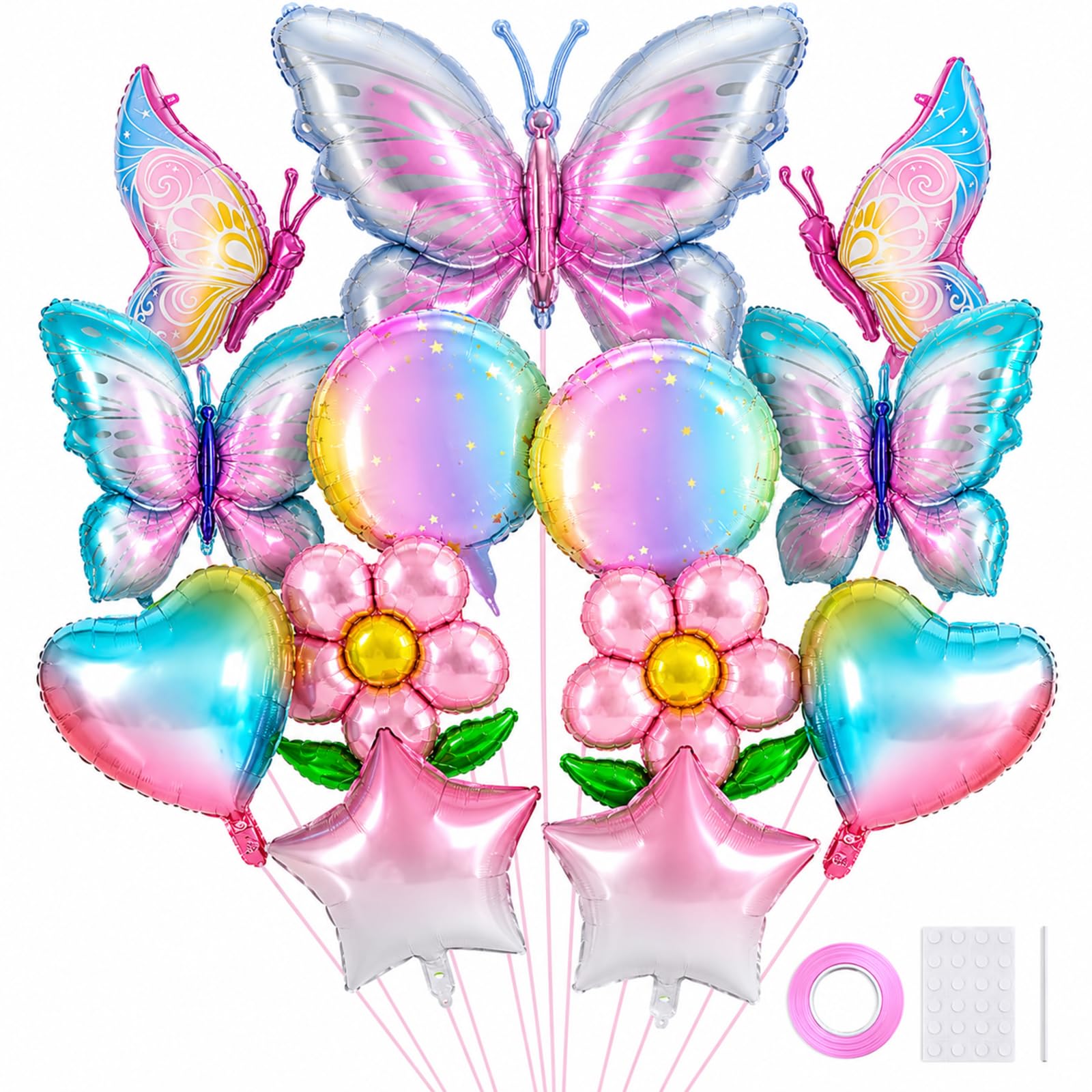 16 PCS Butterfly Balloons, Fairy Party Decorations for Girls Birthday Celebrations, Vibrant Fairy Balloons for Themed Events and Special Occasions, Colorful Butterfly Wing Design Collection