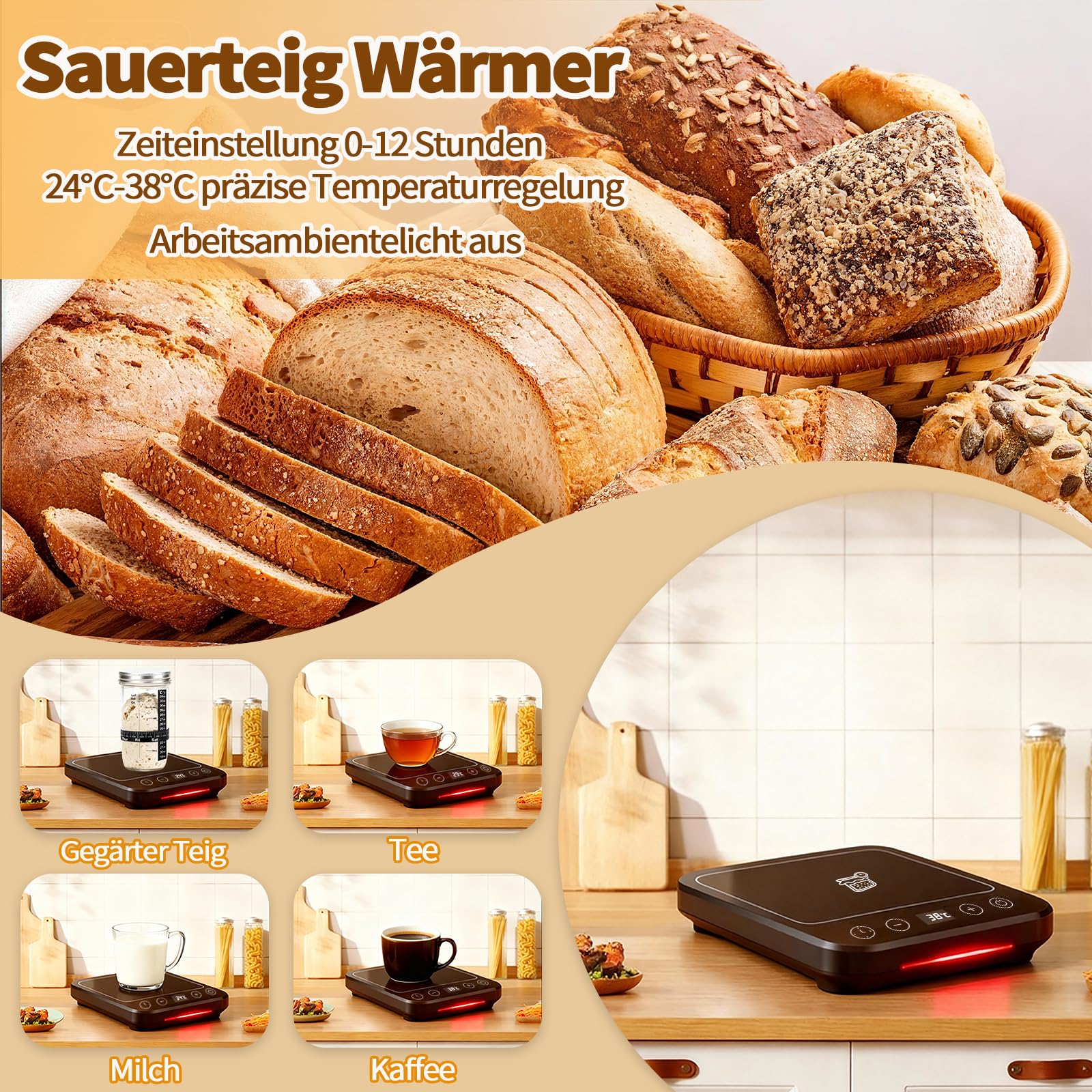 Daity Sauerteig Starter Set, 13-teilig Brot Backen Zubehör,Sauerteig Wärme, 28cm Klappbare Brot Gärkorb Oval und 25cm Klappbare Brot Gärkorb rund,für Anfänger und Professionelle Bäcke