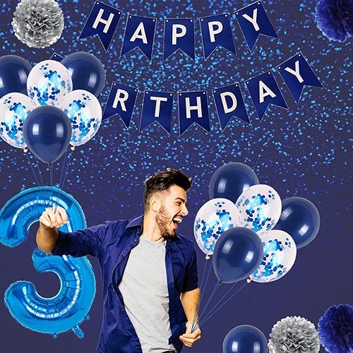 Miniatura 23 de Decoraciones de fiesta de cumpleaños azul número 16 para niños y niñas, suministros de globos de feliz cumpleaños 16 con pancarta de feliz