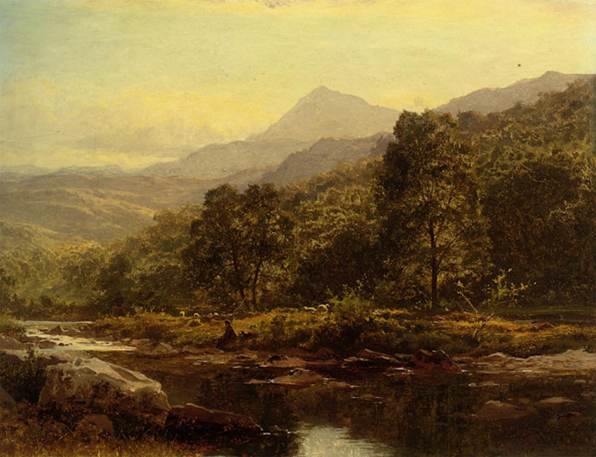 ARTXLXXBN Famous Painting Canvas Artwork Graffiti Print Island on the Llugwy Curig by Benjamin Williams Leader Portrait Canvas Image for Home Decor 60x90cm