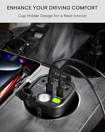 Miniatura 3 de Inversor de corriente para automóvil de 150 W, 12 V CC a 110 V CA Adaptador de enchufe de automóvil, convertidor de tomacorriente, con 2 salidas de