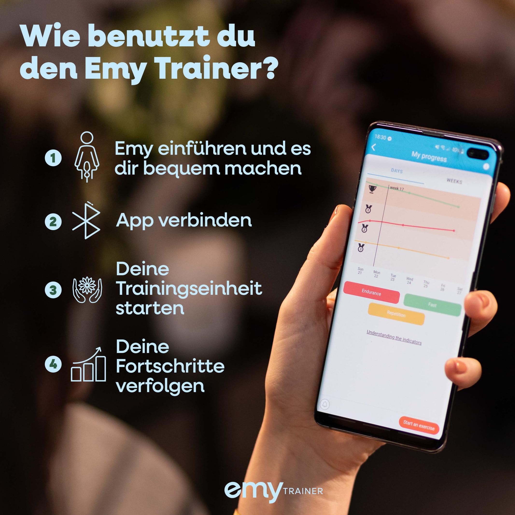 EMY Beckenbodentrainer für Frau – Auf Rezept erhältlich | Kegel-Übungsgerät mit App | Stärkt die Beckenbodenmuskulatur | Gegen Blasenschwäche & Inkontinenz | Medizinprodukt