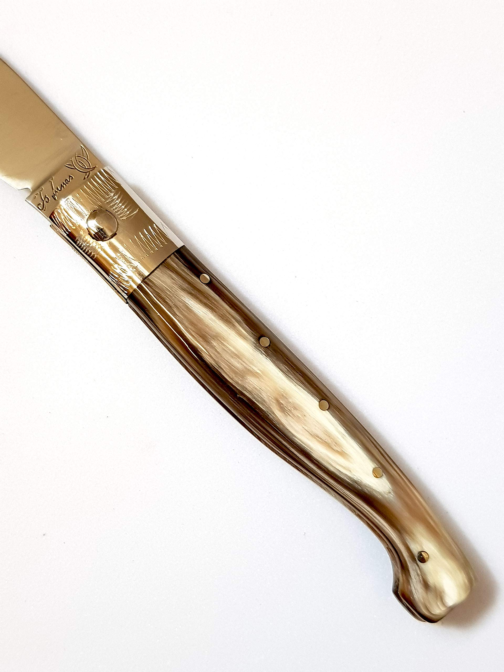 Coltello sardo artistico pattadese, lama 10,5 cm, manico a mosaico in corno di montone e