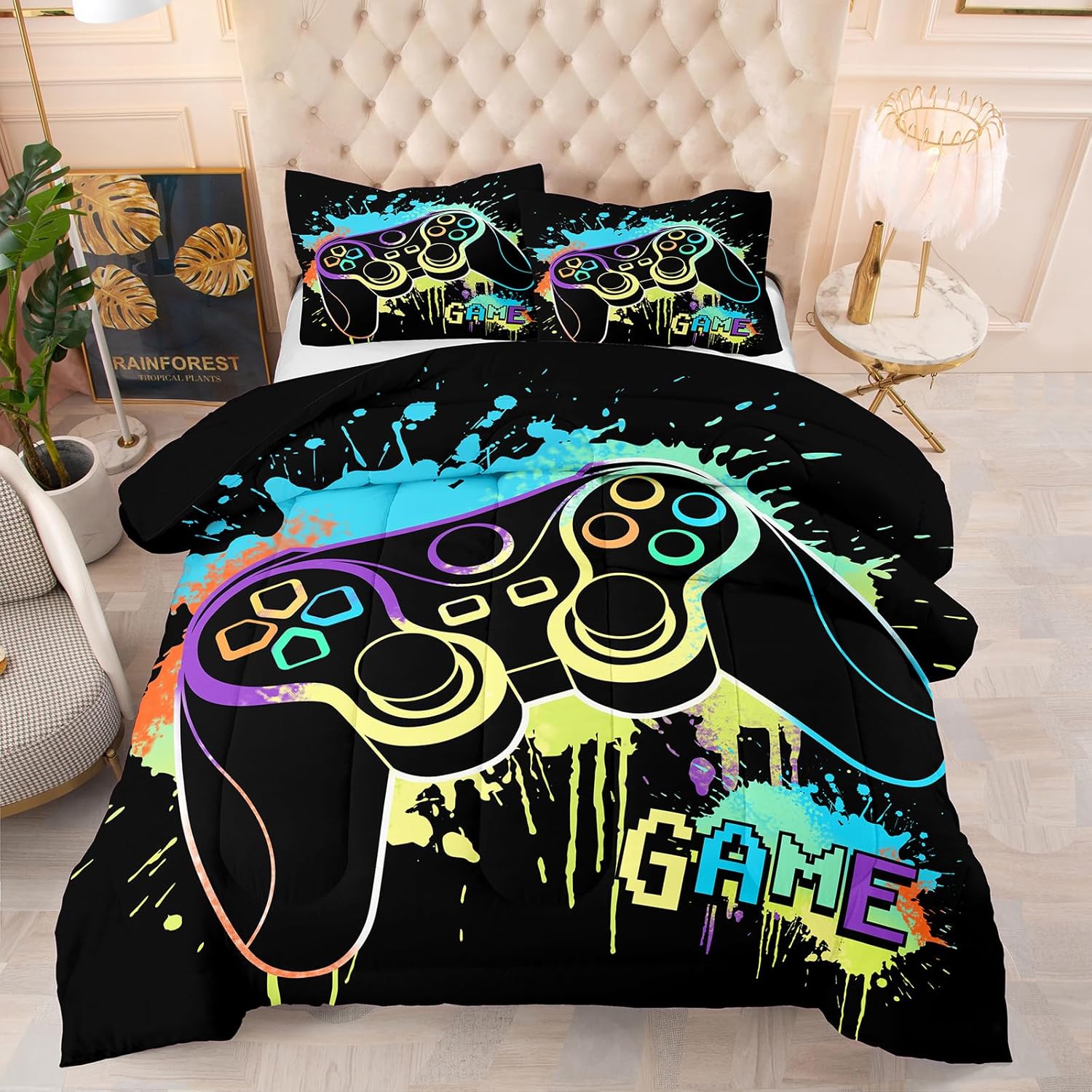 Gamepad Comforter Set for Boys,Full Size Bedding Sets for Teen,Gamepads Printed Bedding Set with Quilt and Pillowcase(Gamepad Full)