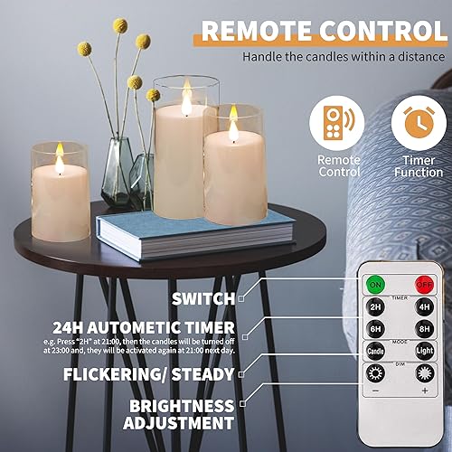 Miniatura 58 de NICEME Velas parpadeantes sin llama con temporizador de control remoto, velas LED de acrílico irrompibles a pilas con llama parpadeante mecha 3D