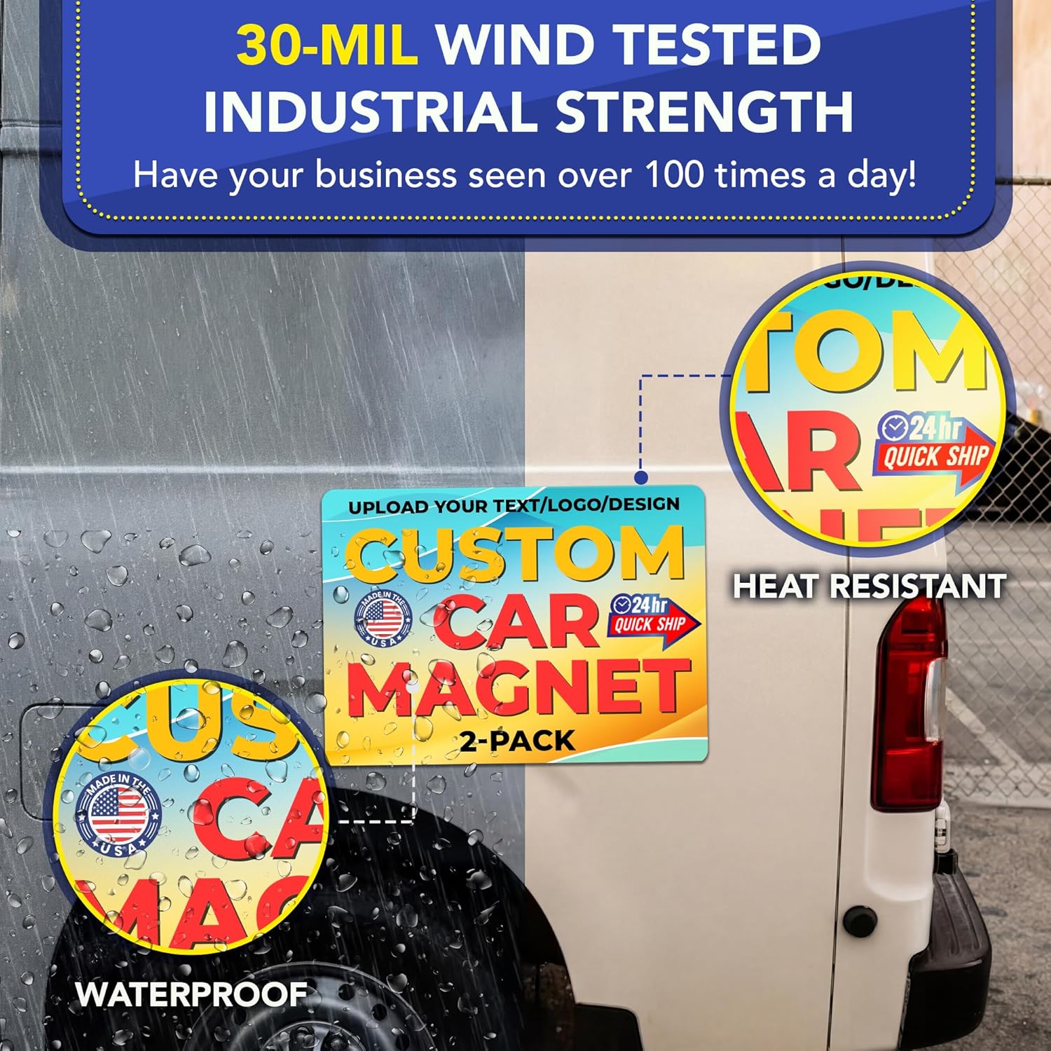 Custom Car Magnet 16" x 22" 30 Mil - 2 Pack Magnetic Business Magnets for Vehicles & Trucks - Custom Vehicle Magnetic Door Sign - Upload Your Logo and Add Text - Made in USA - Magnet Me Up