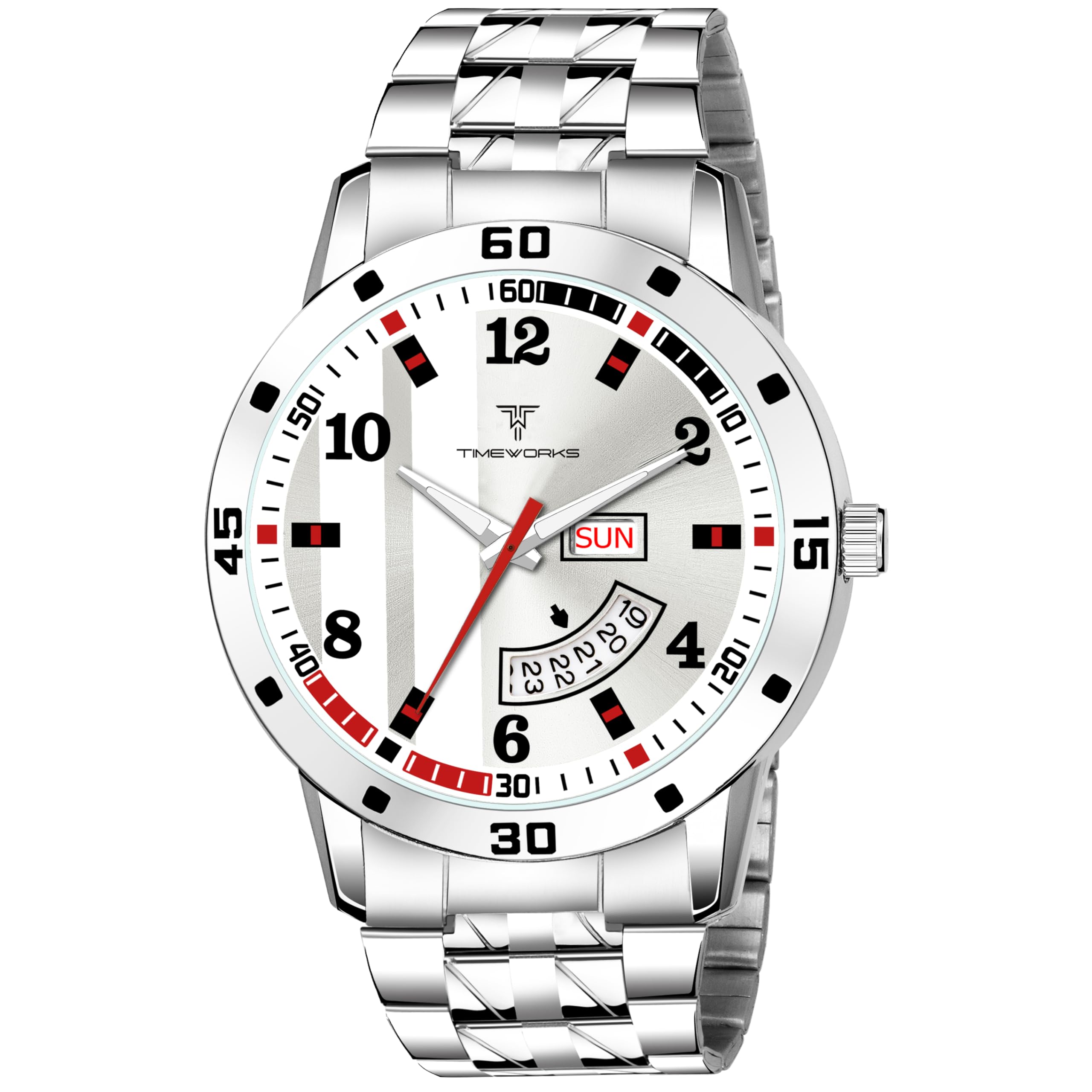 TIMEWORKS Designer Day&Date Round White Dial Soft Stainless Steel Chain Mens & Boys Watch 410SSM01 (B0CRYSZ4NY) Amazon Price History, Amazon Price Tracker