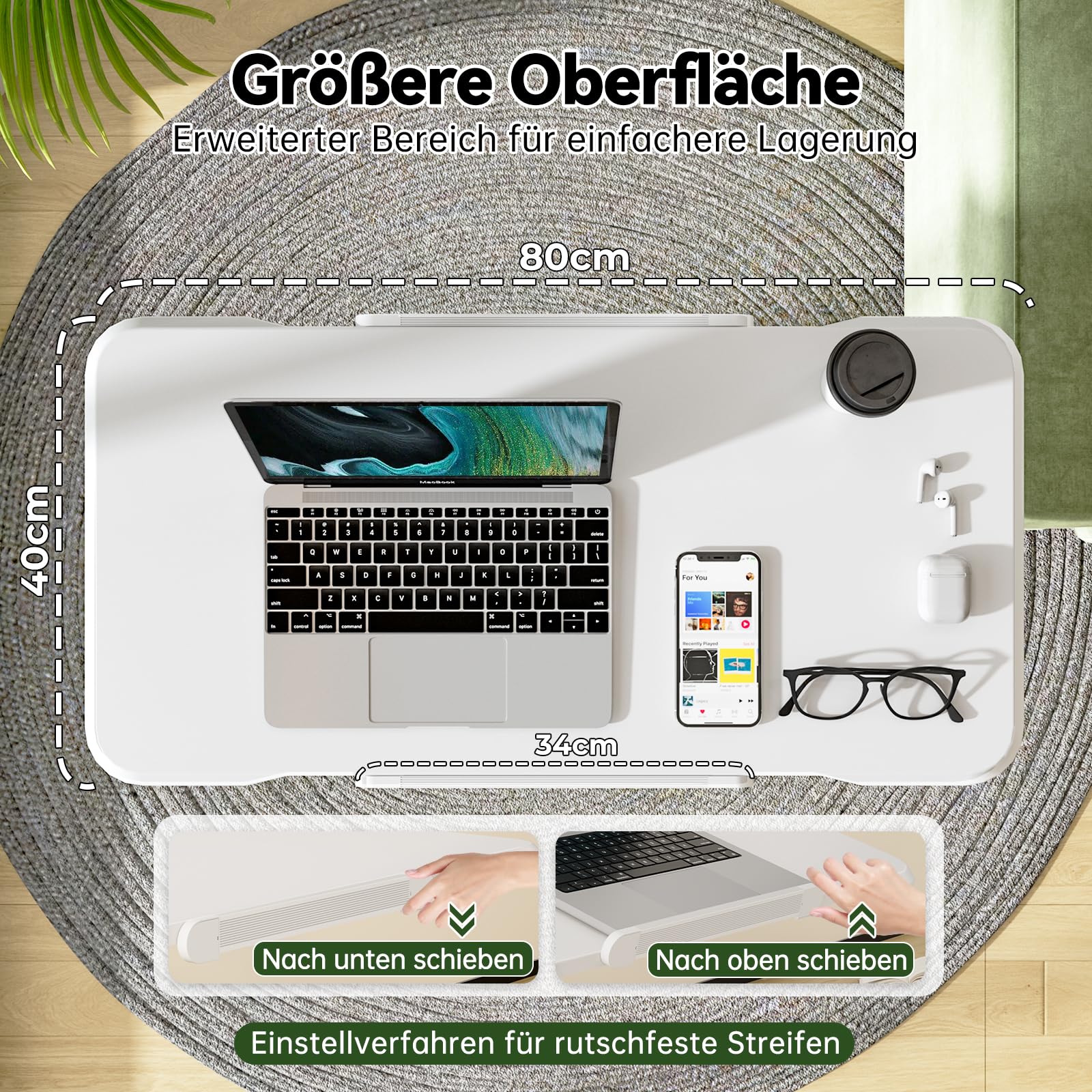 Gibbon Mounts 180° klappbarer höhenverstellbarer Beistelltisch mit Rollen | Weißer C-förmiger Laptoptisch m. 4 feststellbaren Rädern, beidseits klappbare Tischplatte, perfekt Beistelltisch & Couchtisch
